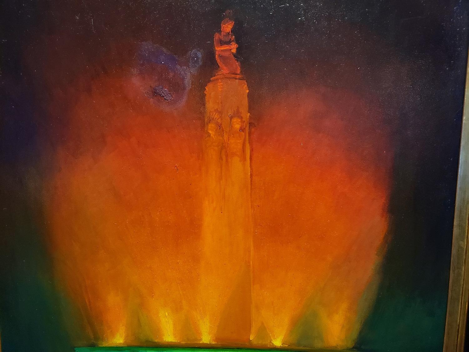 Ethereal Lights, Electric Fountain; Beverly Hills - Painting by Peter Adams
