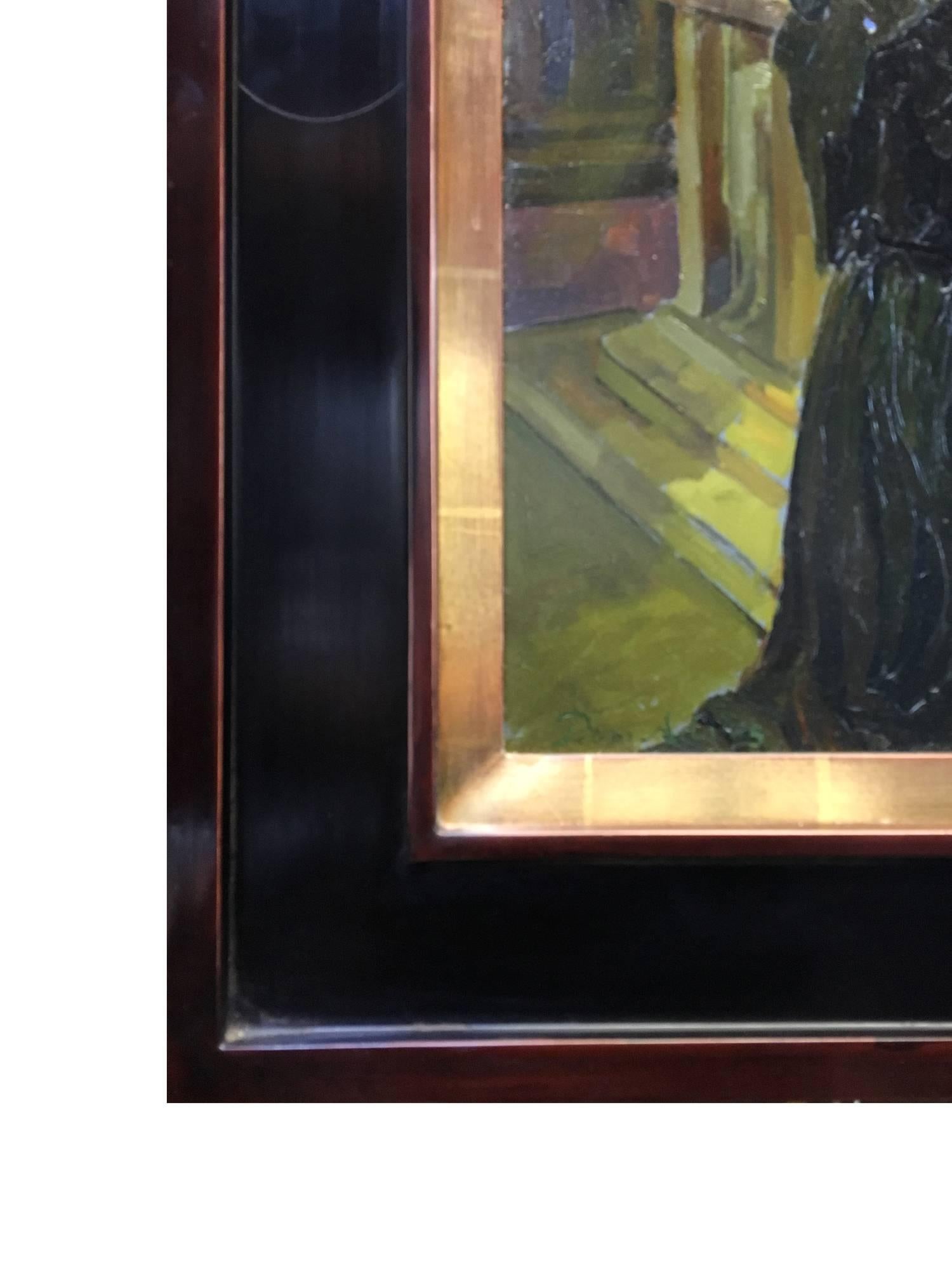 Cenotafio di bronzo di Padre Serra - Figurative Painting Nero di Peter Adams