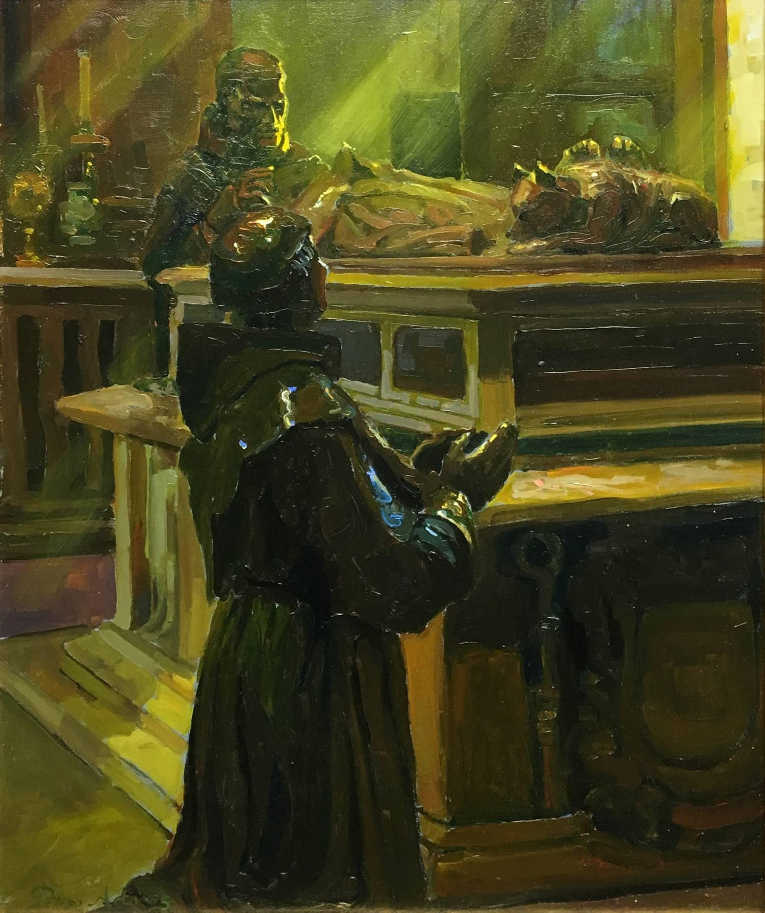 Father Serra's Bronze Cenotaph - Painting by Peter Adams