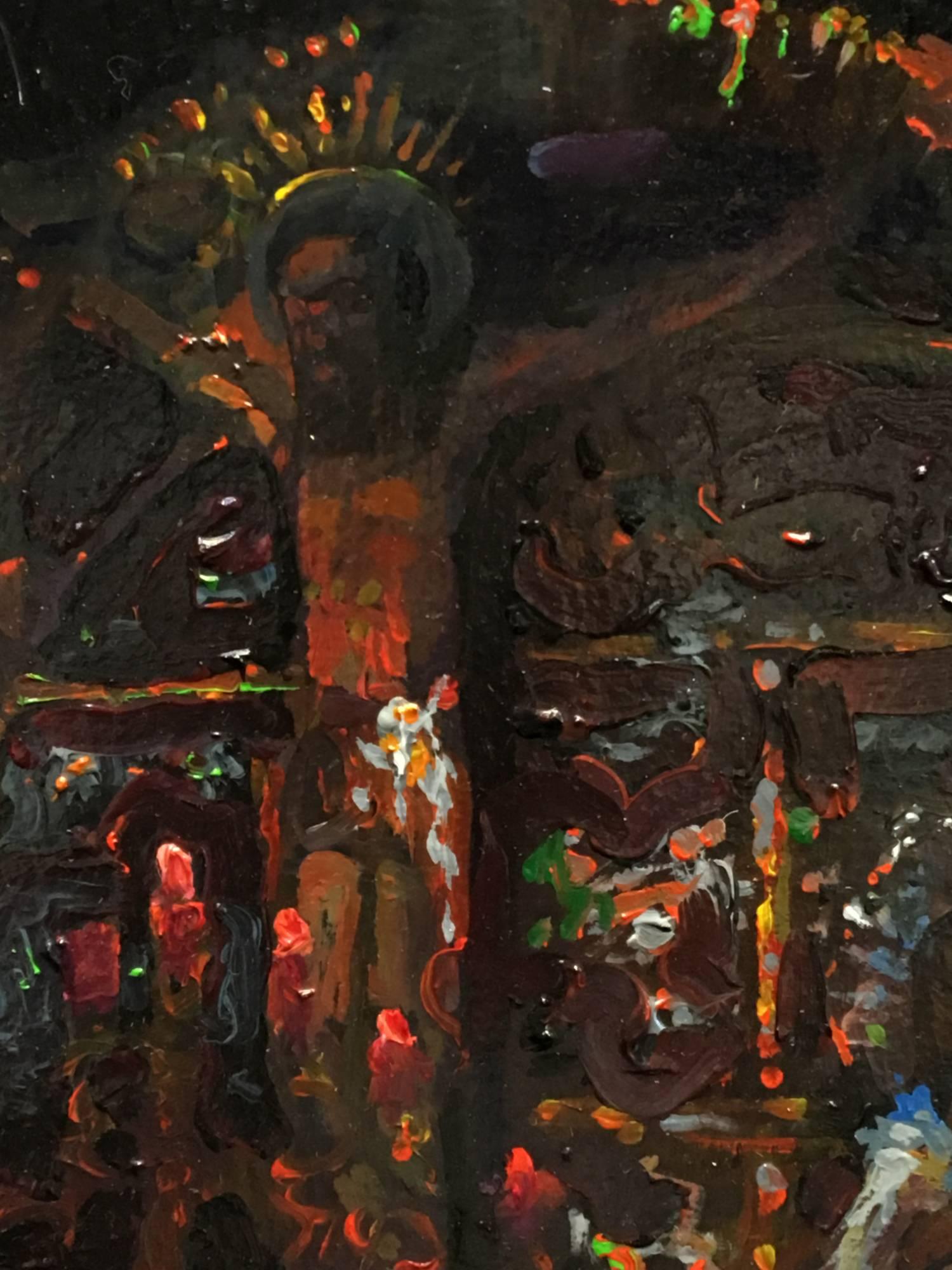 Description
Passant la nuit dans l'intérieur sombre de l'ancienne église du Saint-Sépulcre de Jérusalem, Peter Adams a réalisé cinq tableaux avec une lumière fixée sur sa tête.  L'intérieur de l'église compte plus de trente chapelles et espaces de