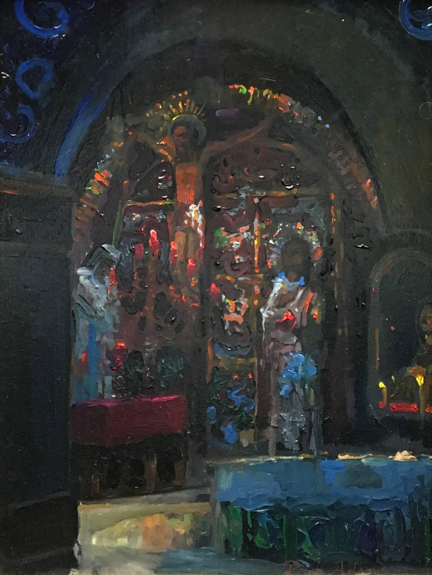 Golgotha (Station 12) inside the Church of the Holy Sepulcher - Painting by Peter Adams