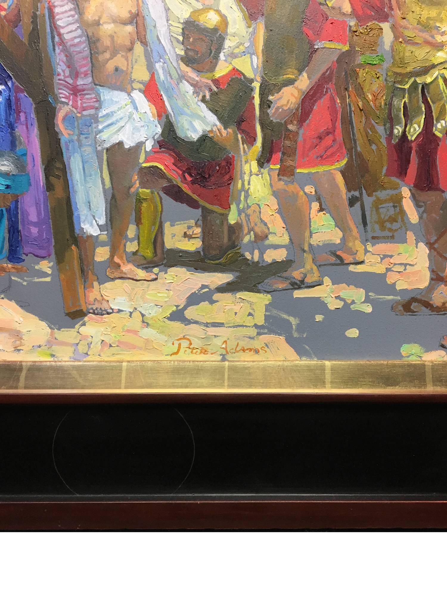 Gesù viene spogliato delle sue vesti (Studio per la stazione 10) - Figurative Painting Beige di Peter Adams