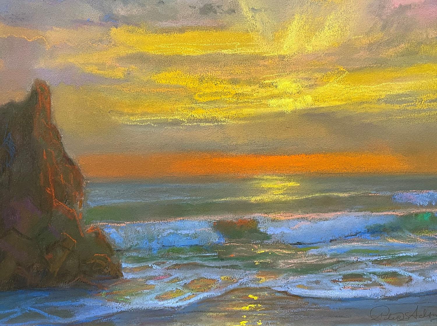 Leo Carrillo Sunset, End of a Perfect Day - Impressionist Painting by Peter Adams