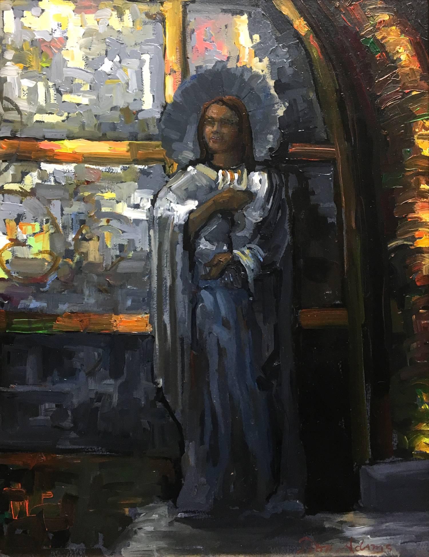 Mary  Magdelene at the Foot of the Cross, Church of the Holy Sepulcher - Painting by Peter Adams