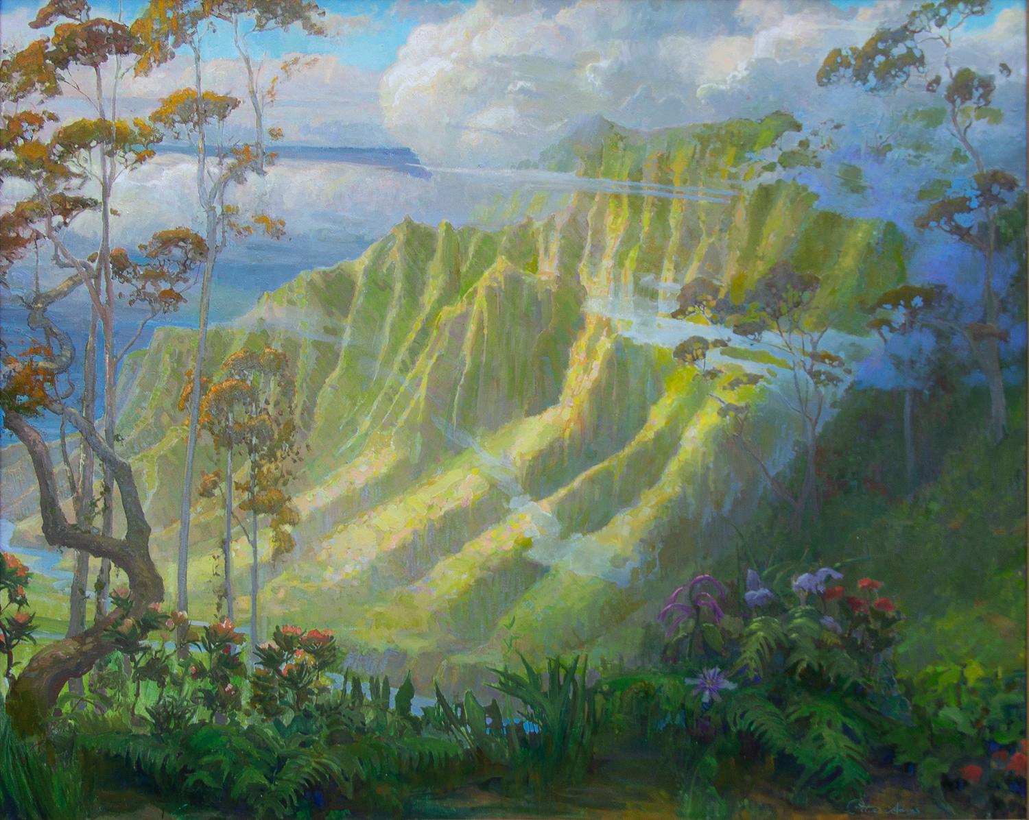 Parting Mist; Kalalau Lookout, Kauai - Painting by Peter Adams