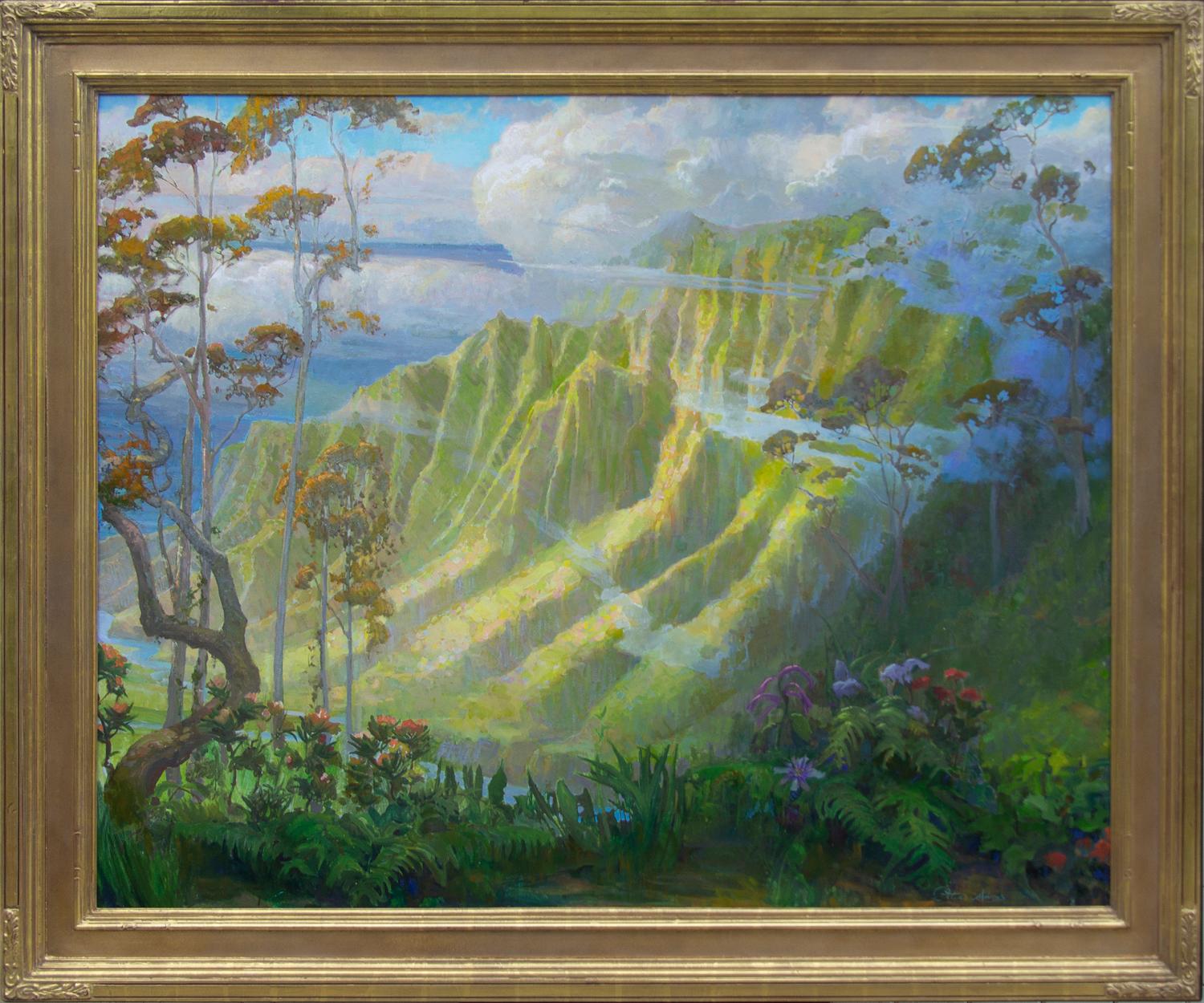 Peter Adams Landscape Painting - Parting Mist; Kalalau Lookout, Kauai