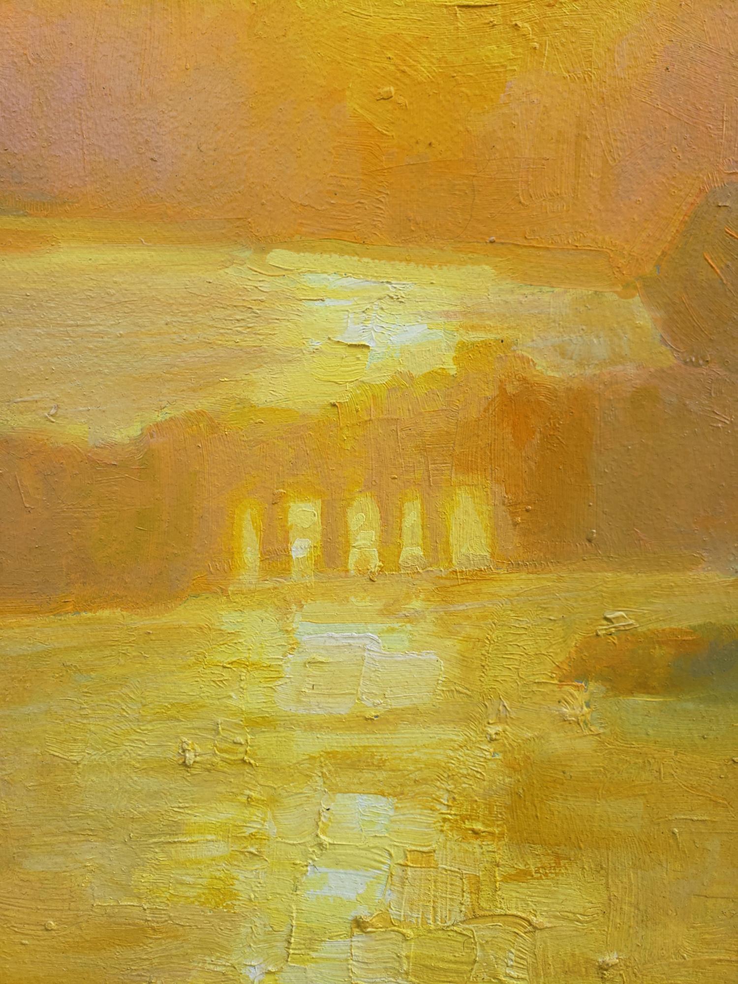 Procedencia
Adquirido por la galería directamente al artista

Descripción
La facilidad de Peter Adams para combinar lugares reales con visiones oníricas queda patente en este óleo al aire libre que representa la puesta de sol sobre el océano