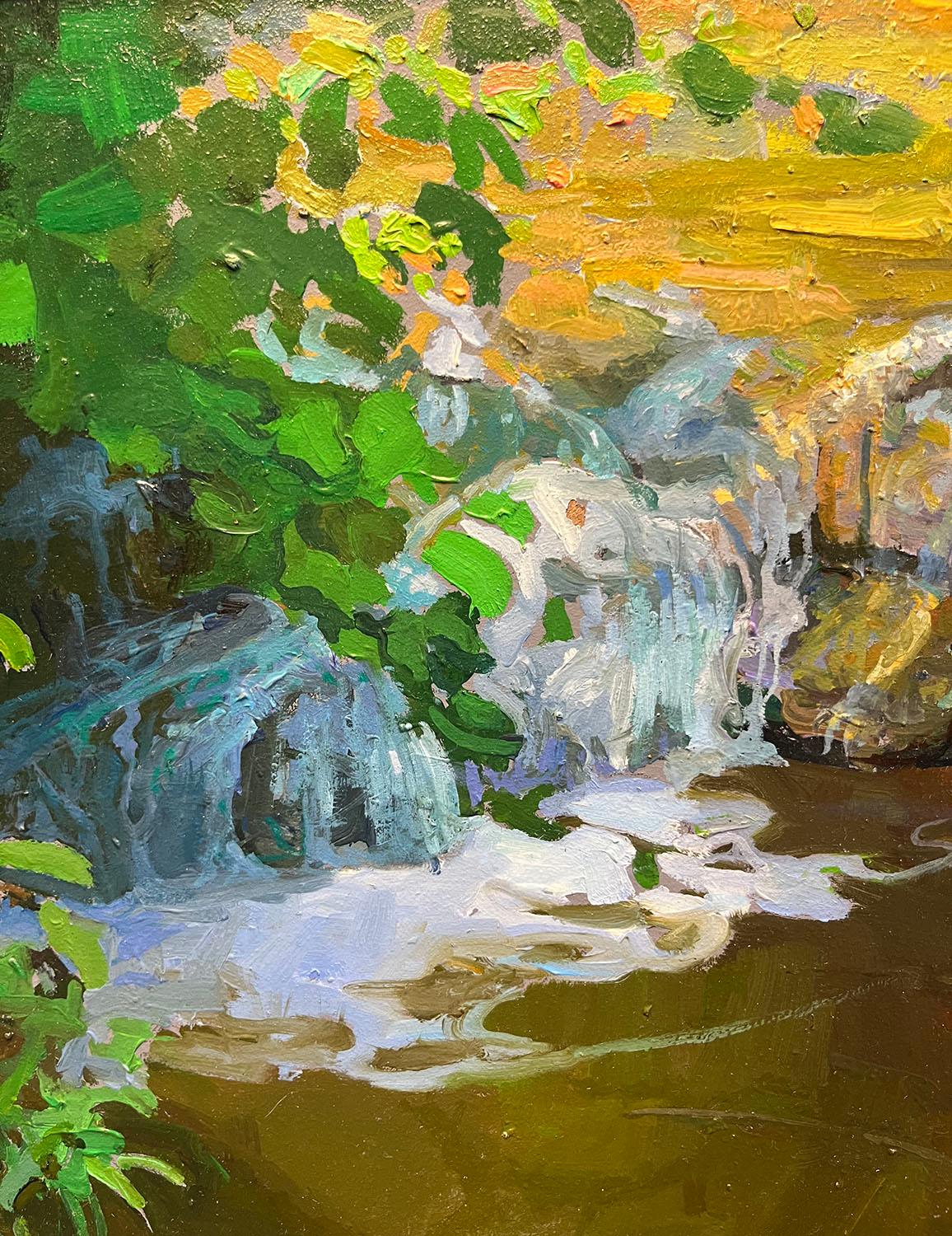 Tranquilas pozas sobre las cataratas Sturtevant; Bosque Angeles Crest - Landscape Painting Gris de Peter Adams