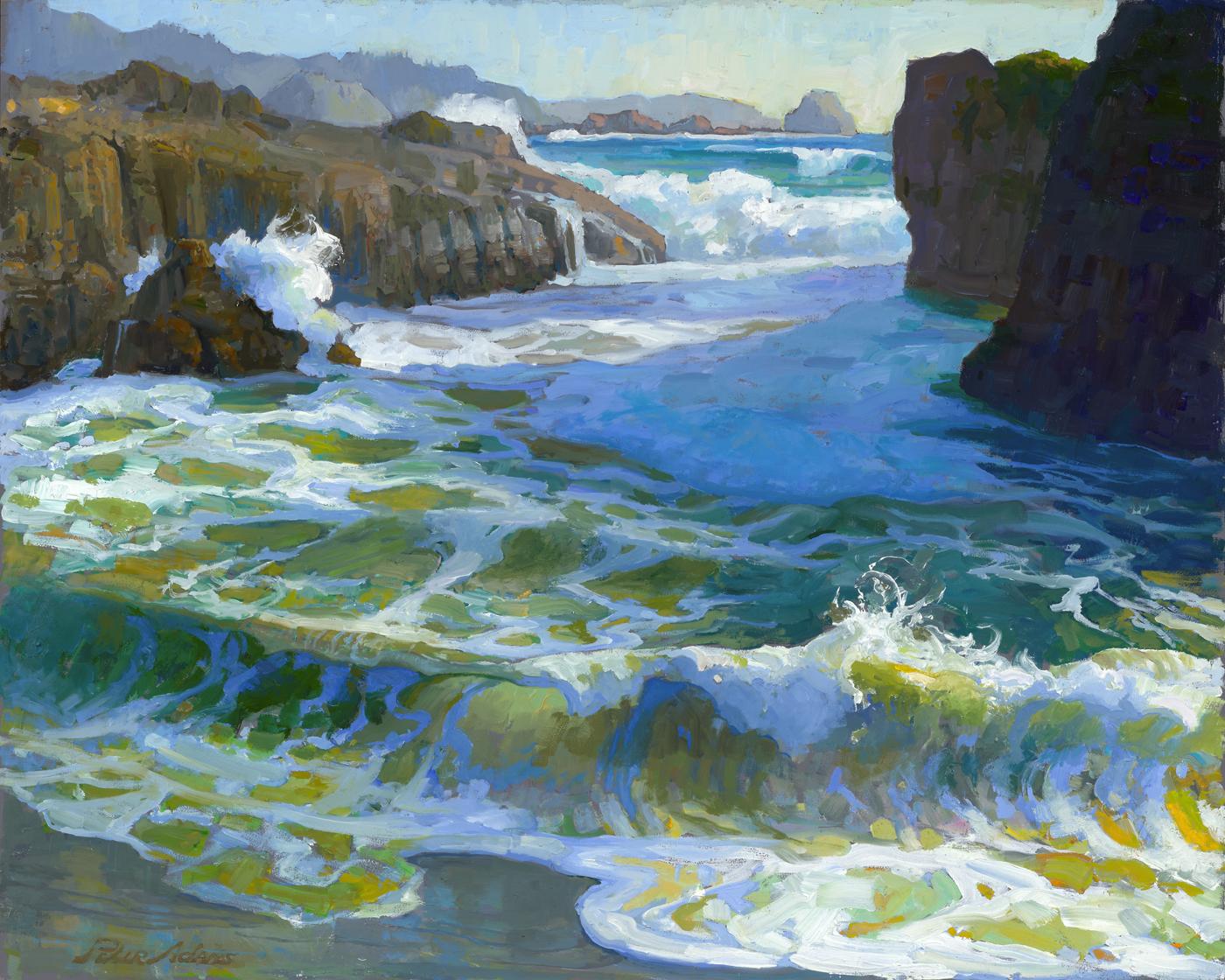 Secret Cove; Afternoon Surge at Point Lobos State Reserve - Painting by Peter Adams
