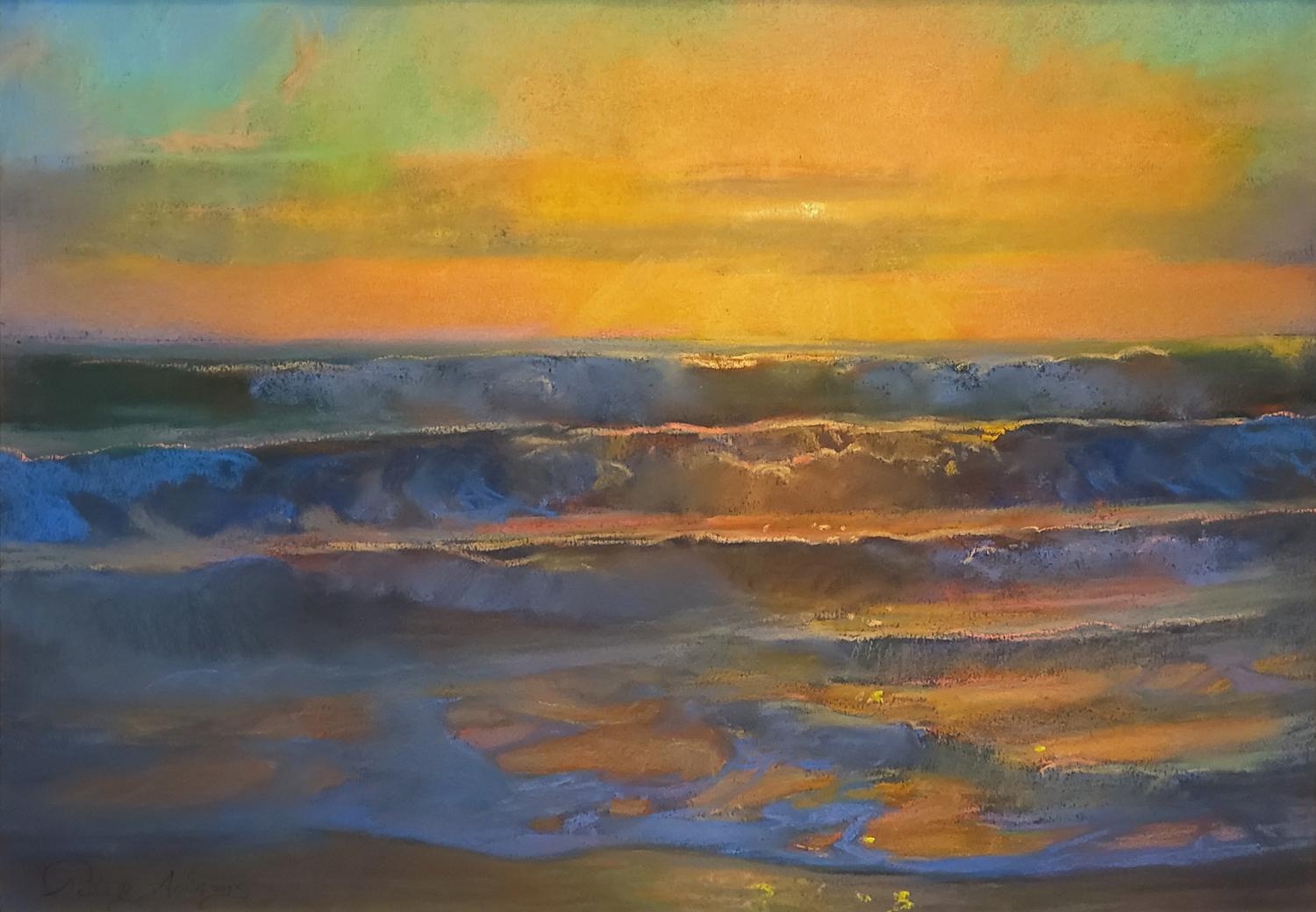 Summer Crescendo; Saint Malo Beach, Oceanside - Painting by Peter Adams