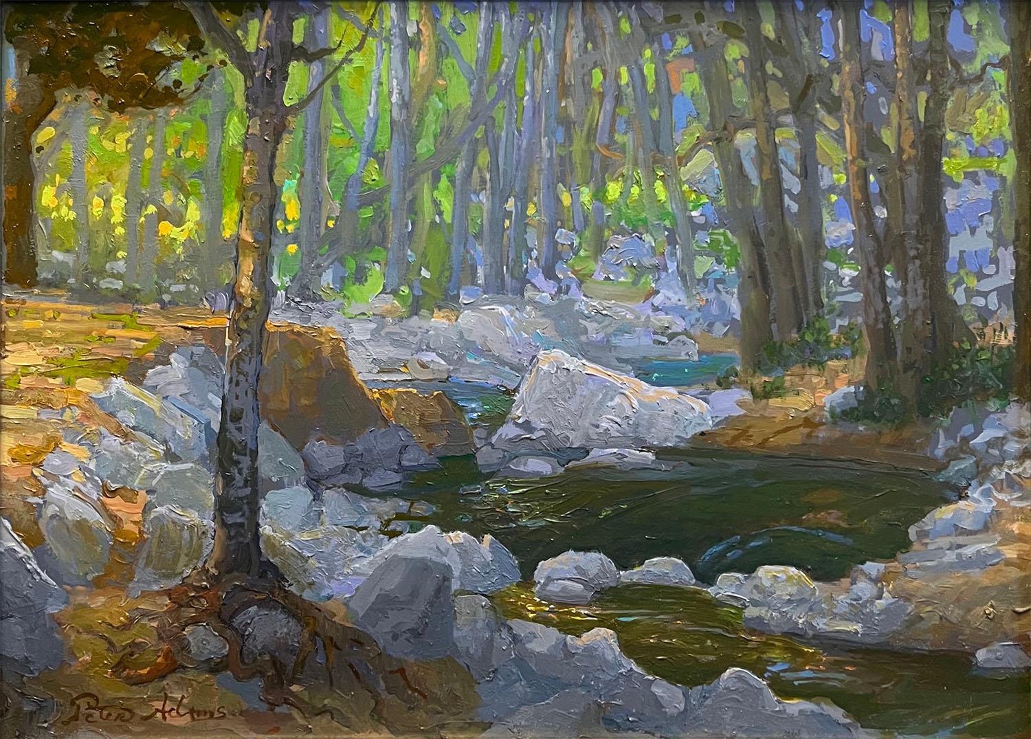 Summer Pool at Switzer's; Angeles Crest Forest - Painting by Peter Adams