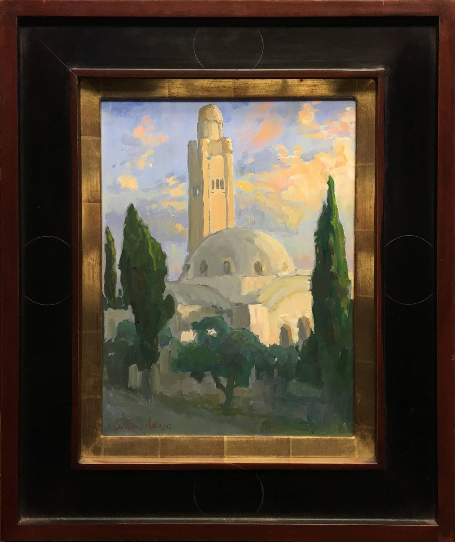 Peter Adams Landscape Painting - The Jerusalem International YMCA Tower and Concert Hall