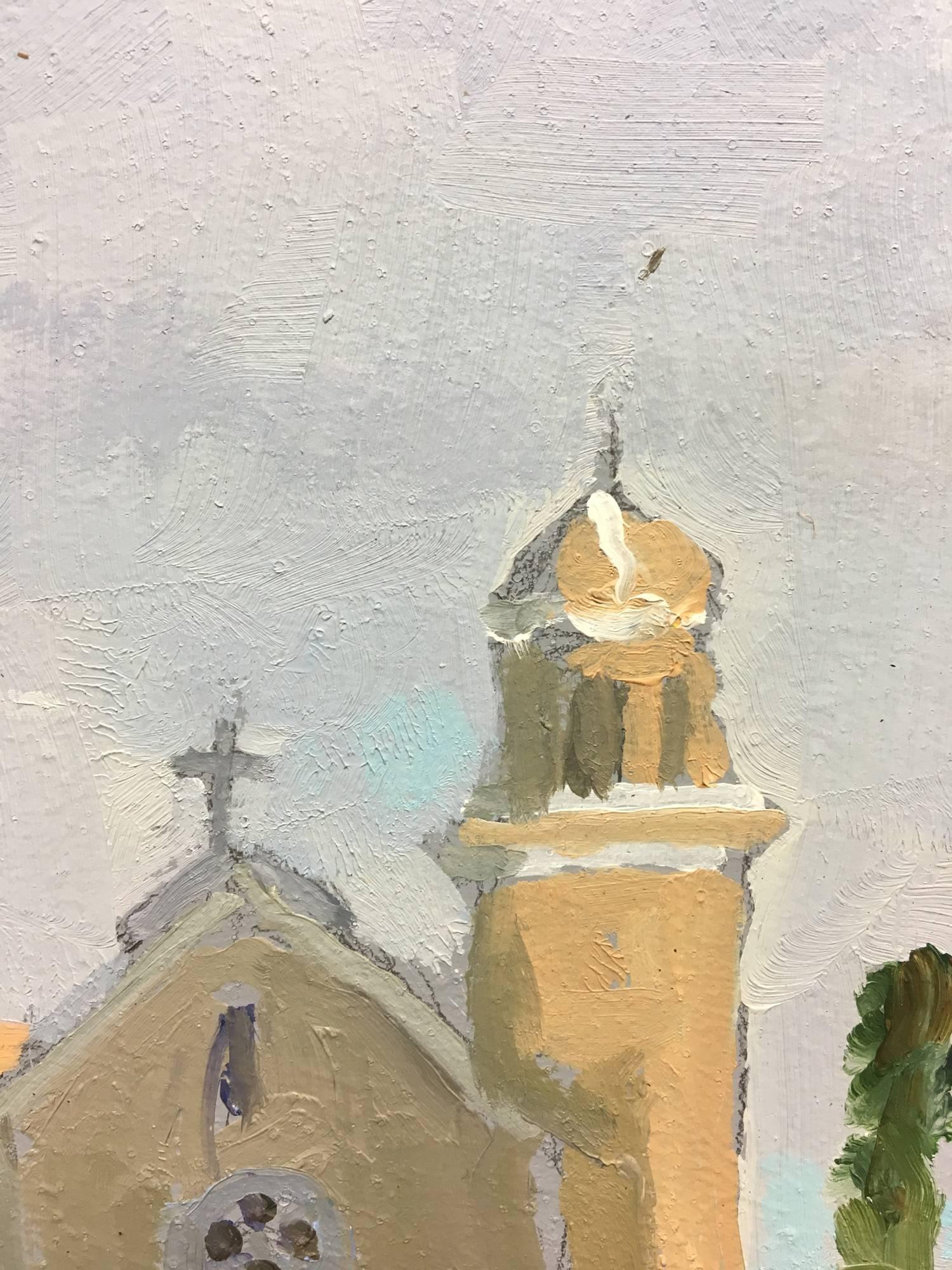 Trappist Monastery in Latrun; Overlooking the Road to Jerusalem - Realist Painting by Peter Adams