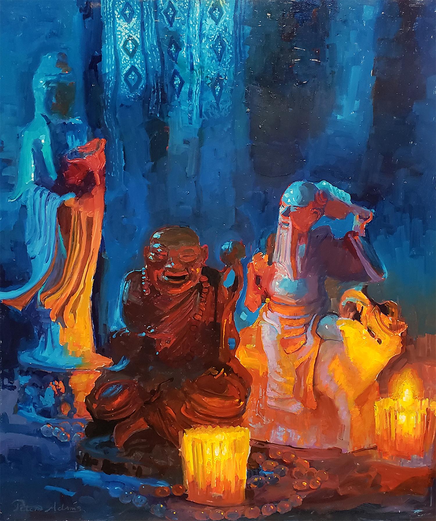 Two Lohans and Kwan Yin - Painting by Peter Adams
