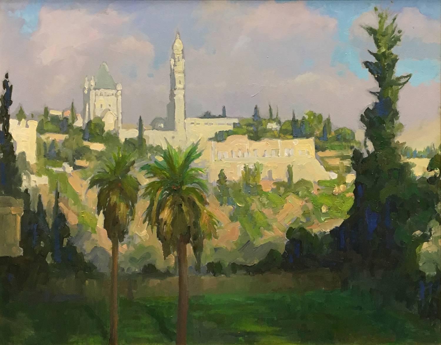 View of Mount Zion from our Balcony at the King David Hotel, Jerusalem - Painting by Peter Adams