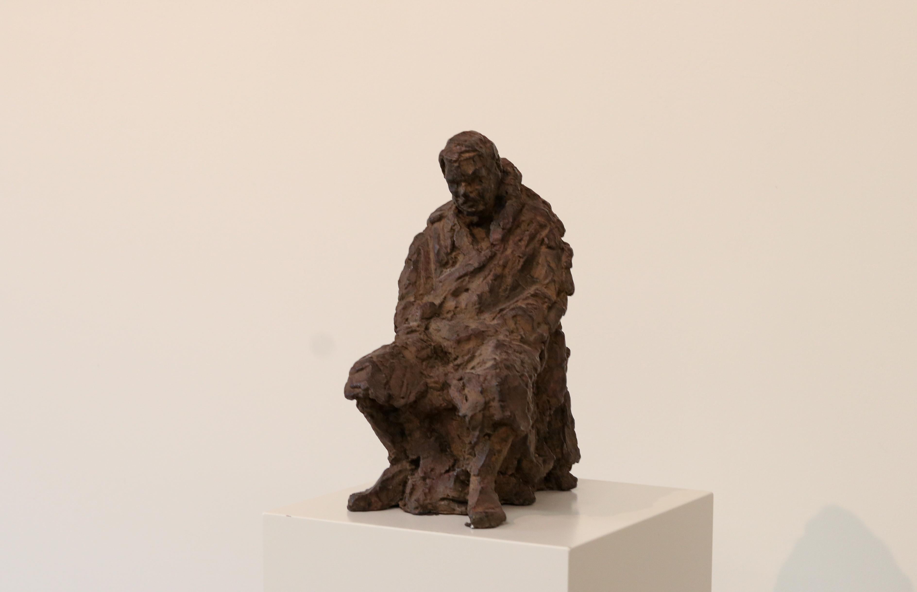 Retirement - 21st Century Contemporary Bronze Sculpture of a sitting old Man  - Gold Figurative Sculpture by Peter Adams
