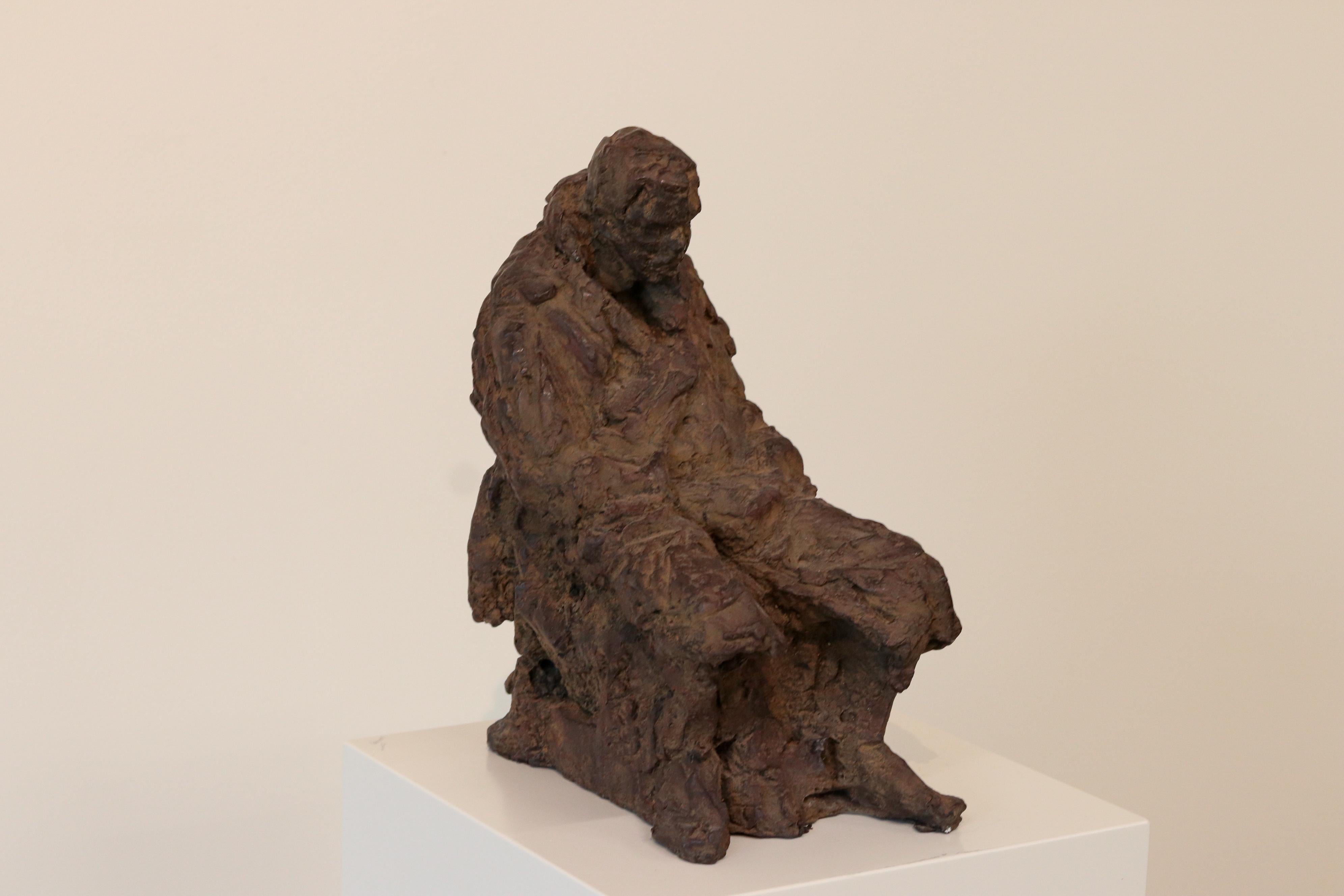 Peter Adams Figurative Sculpture - Retirement - 21st Century Contemporary Bronze Sculpture of a sitting old Man 