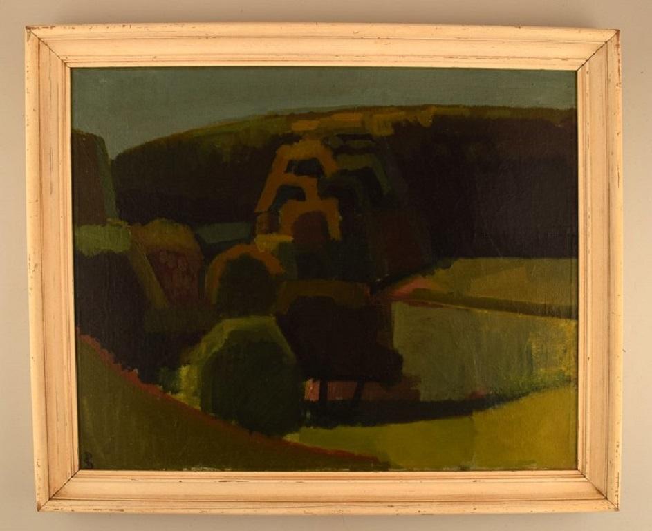 Peter Alfred Schou (1844-1914), listed Danish artist. 
Oil on canvas. Landscape. Early 20th century.
The canvas measures: 59 x 47 cm.
The frame measures: 5 cm.
In excellent condition.
Signed in monogram.