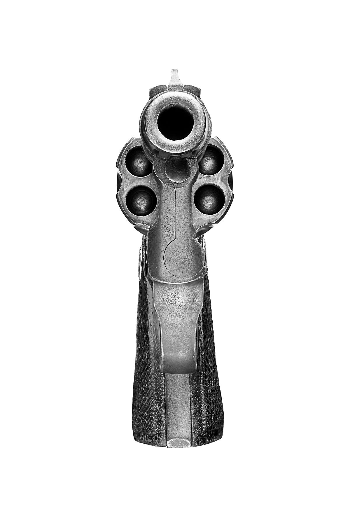 Colt .38 Detective Special
Digital C-Print / Archival Pigment Print
Edition of 20 per size
Available sizes:
36 x 72 in
48 x 96 in

In Point Blank, Lusztyk’s magnification of handguns at once anthropomorphizes and abstracts its subject to create