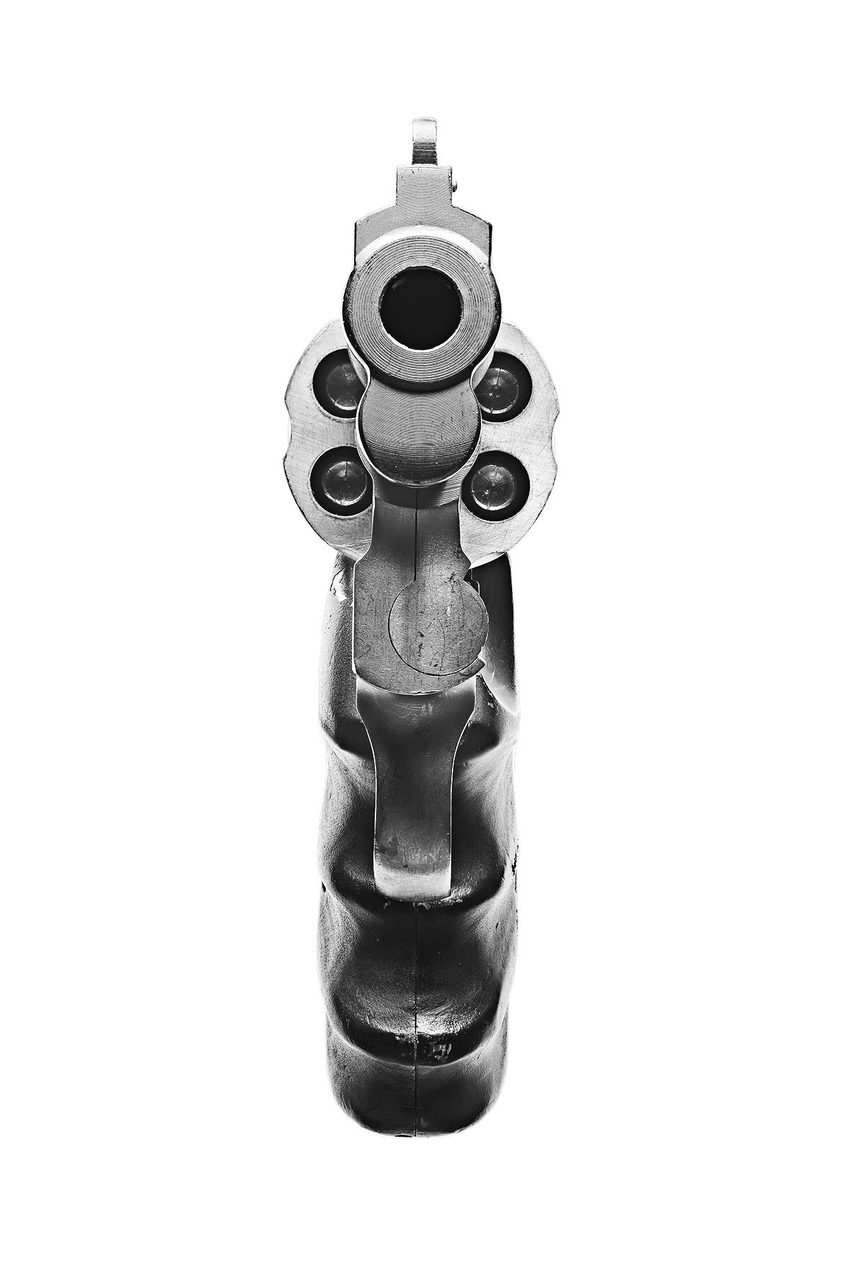 S&W .357 Magnum
Digital C-Print / Archival Pigment Print
Edition of 20 per size
Available sizes:
36 x 72 in
48 x 96 in

In Point Blank, Lusztyk’s magnification of handguns at once anthropomorphizes and abstracts its subject to create demystified
