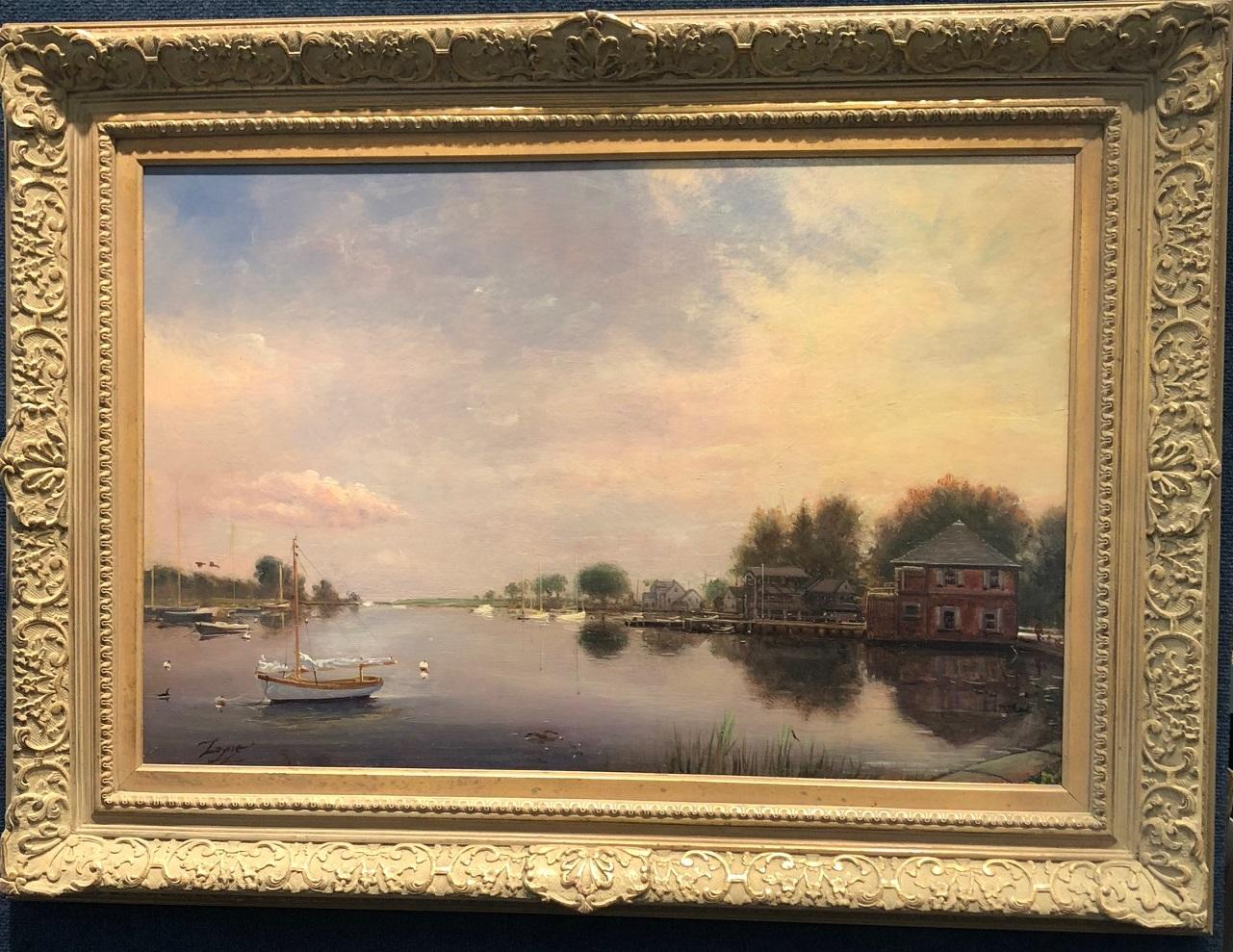 View of Southport Harbor, Connecticut - Painting by Peter Arguimbau