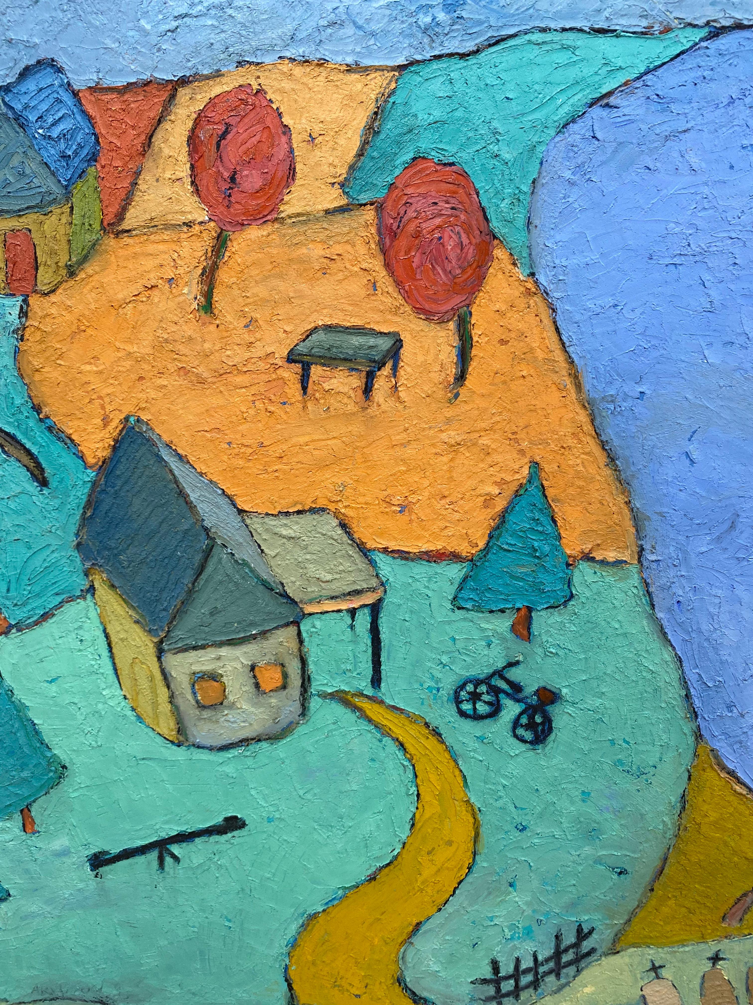 Post Modern Modernist American Painter Green Blue Holiday Pintura al óleo Arvidson - Painting moderno estadounidense de Peter Arvidson