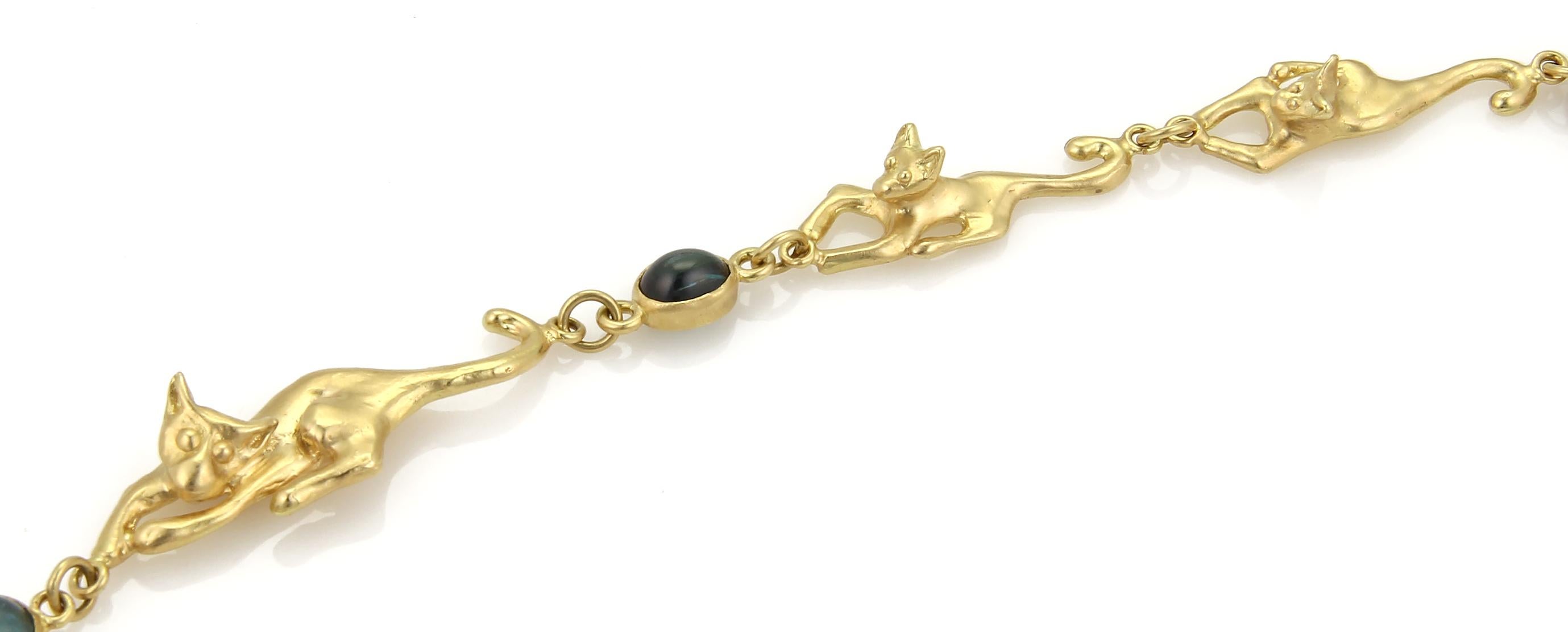 Contemporary Peter Aylen One of a Kind Indicolite Tourmaline 18k Gold Cats Necklace 155gr. For Sale