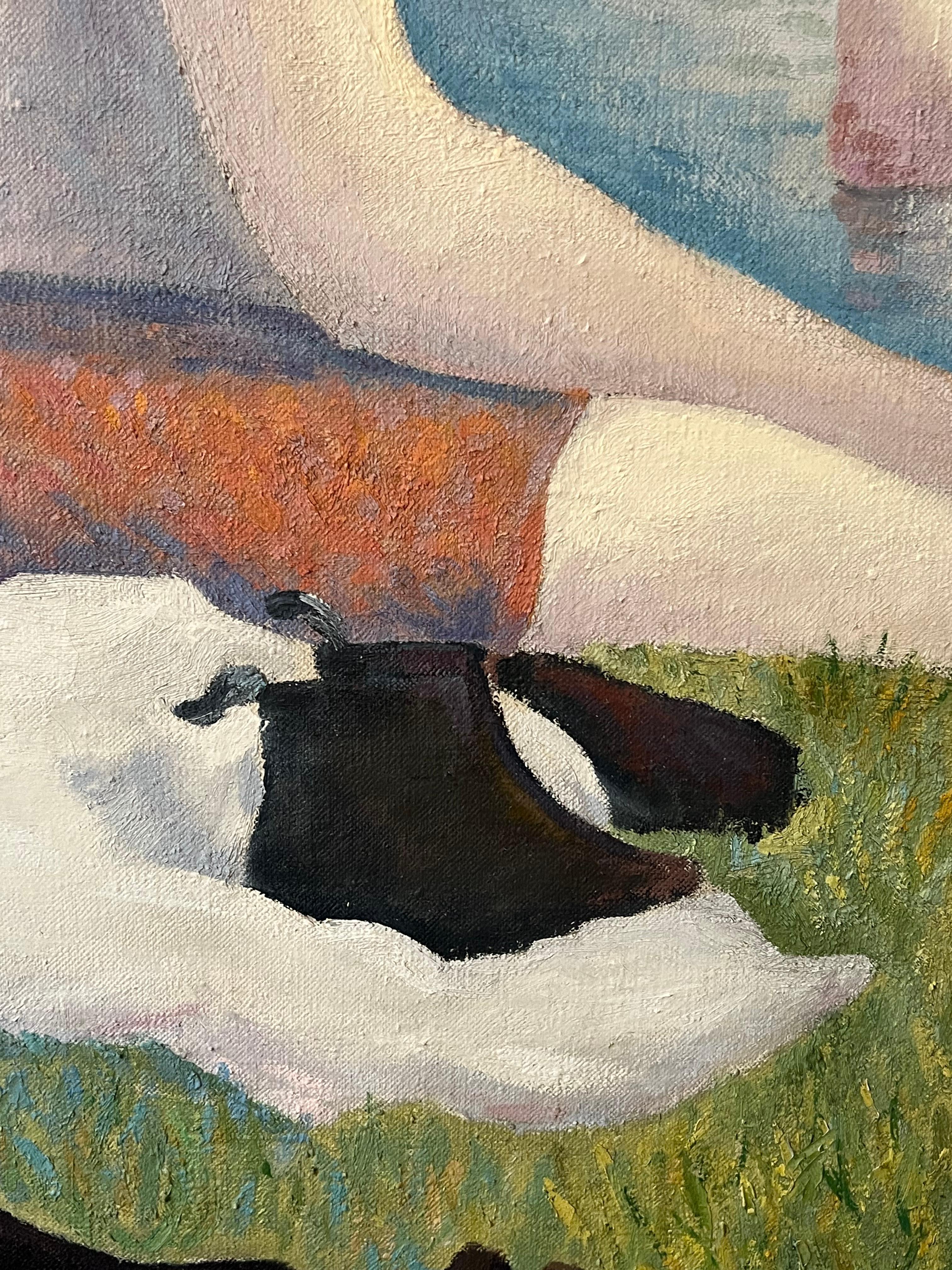 Enorme cuadro al óleo según Bañistas en Asnieres de Seurat en venta 7
