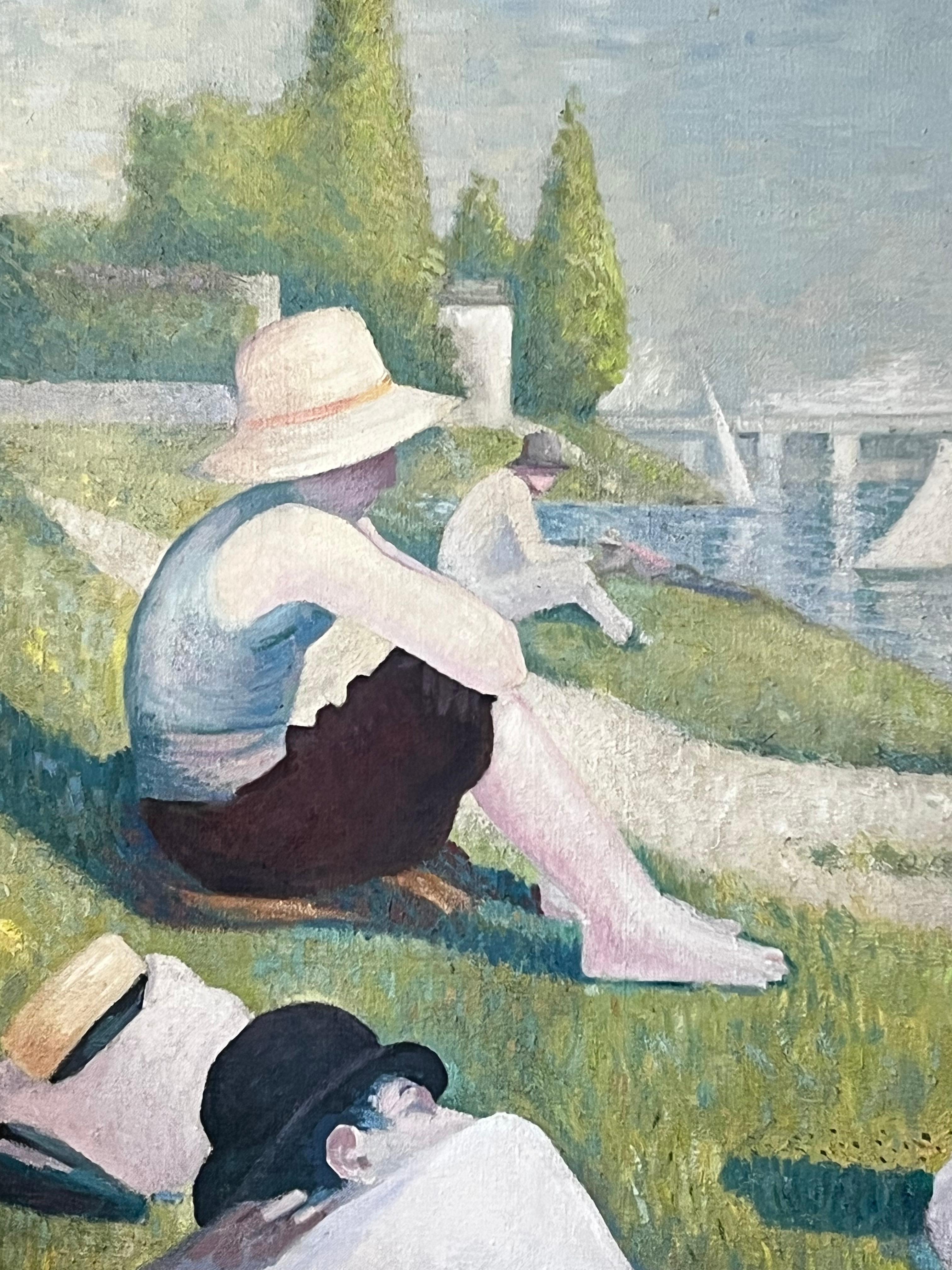 Enorme cuadro al óleo según Bañistas en Asnieres de Seurat en venta 10