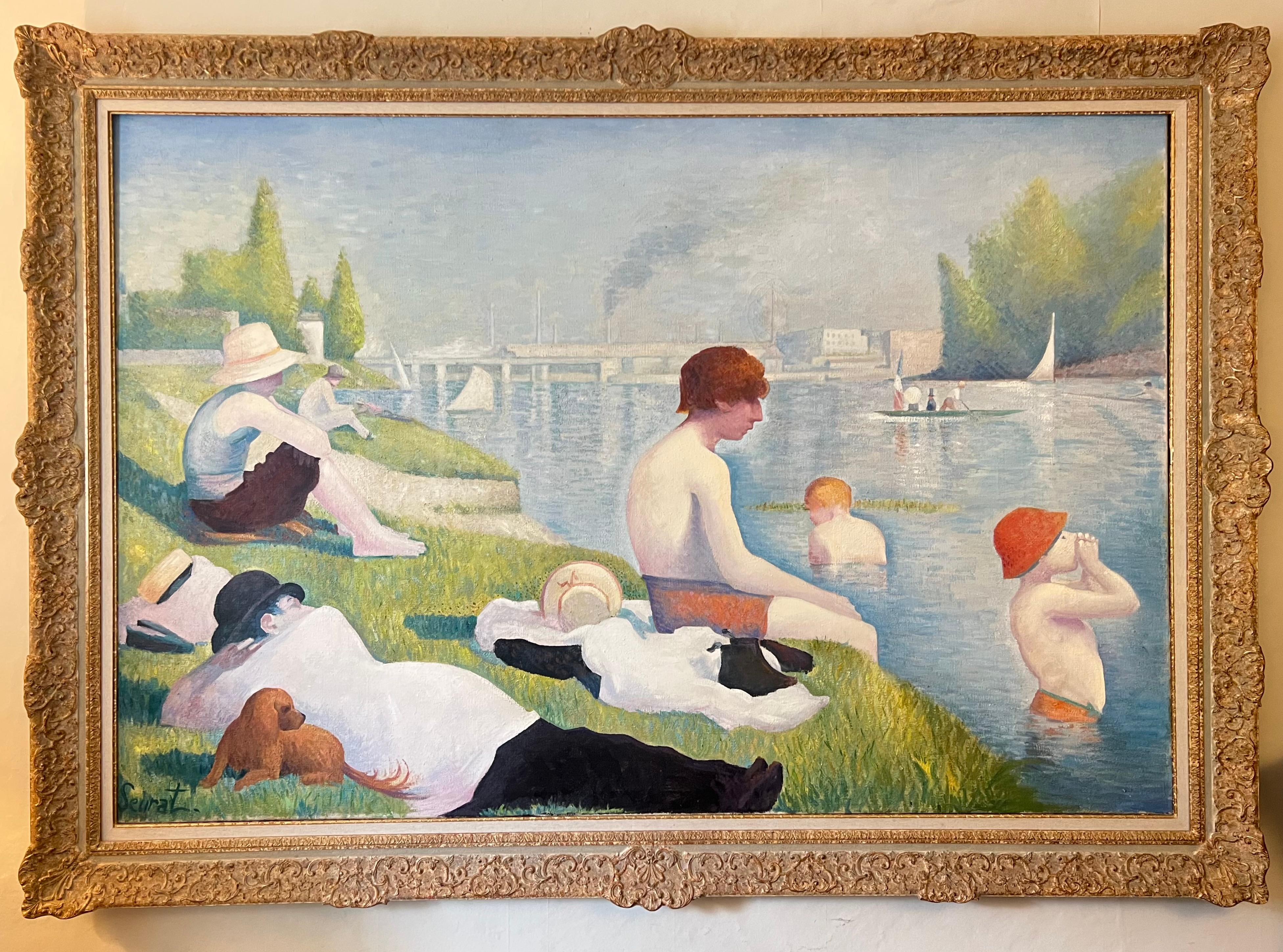 Enorme cuadro al óleo según Bañistas en Asnieres de Seurat - Painting de Peter B. Darnell