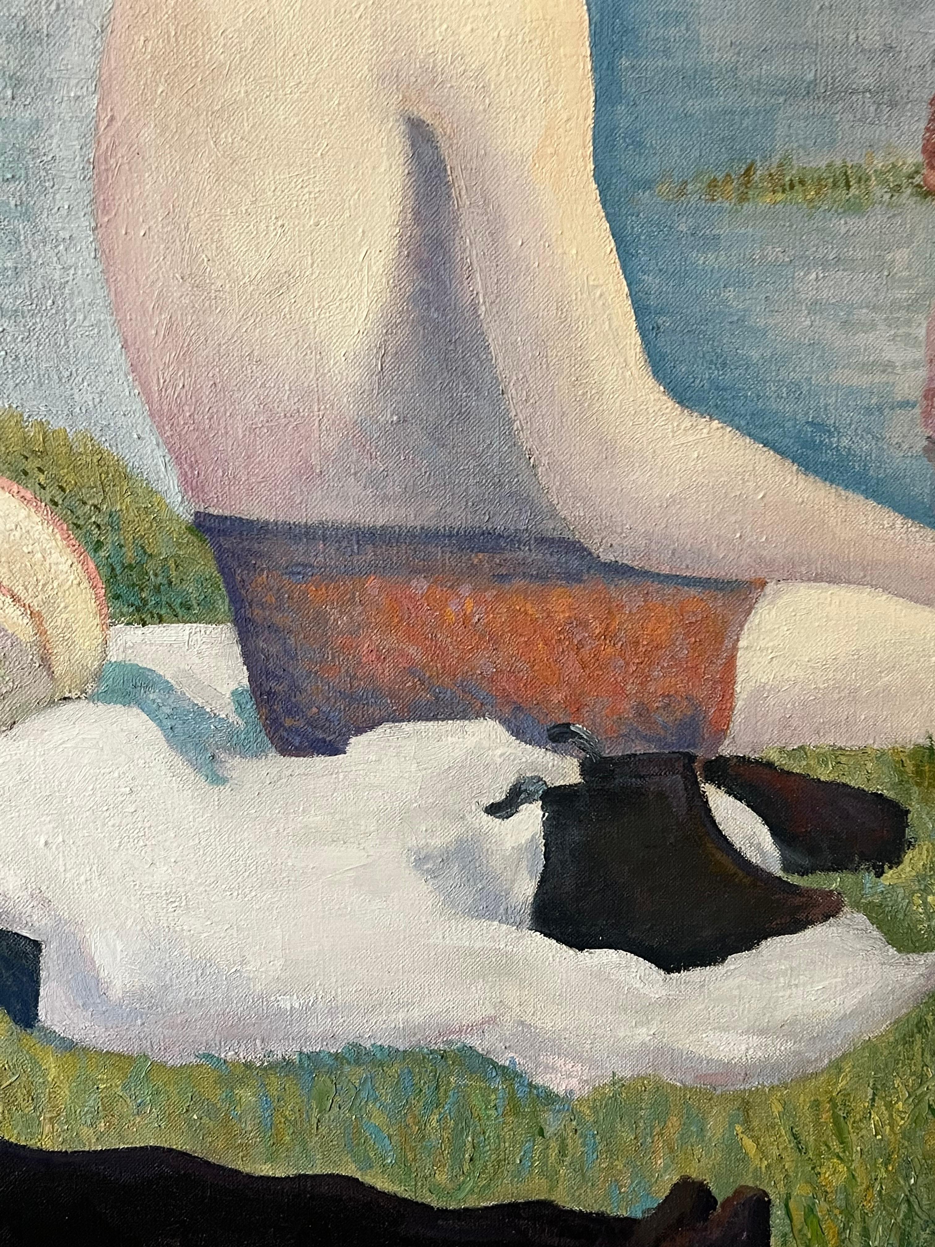 Bañistas en Asnieres
por Peter Darnell, firmado y fechado en 1991 en el reverso
según el cuadro original anterior de Seurat (lleva esa firma en la esquina inferior delantera)
óleo sobre lienzo 
Lienzo: 51,5 x 78,5 pulgadas
procedencia: colección