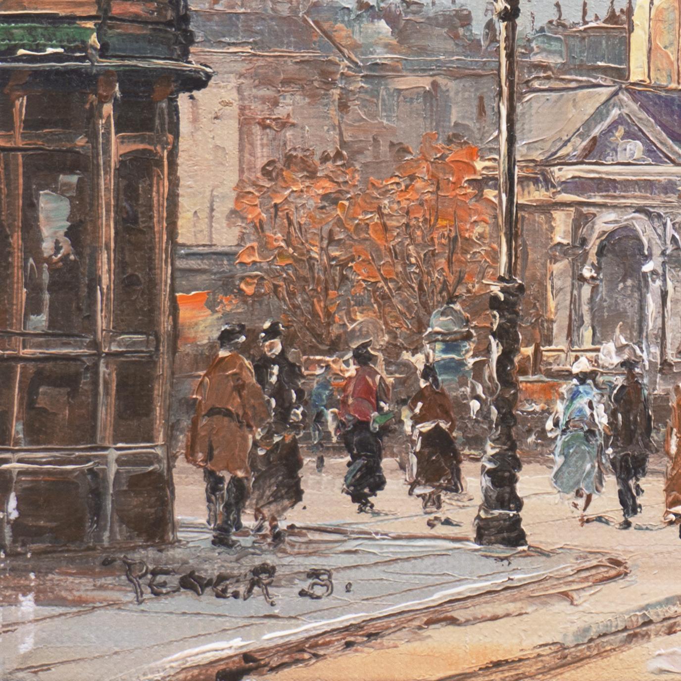 'L'Eglise San Michel de Batignolles', Paris, Parisian Street Scene, Church - Painting by Peter B