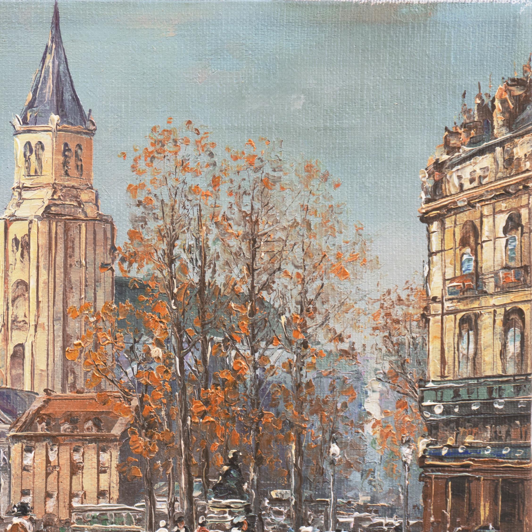 'L'Eglise San Michel de Batignolles', Paris, Parisian Street Scene, Church - Impressionist Painting by Peter B
