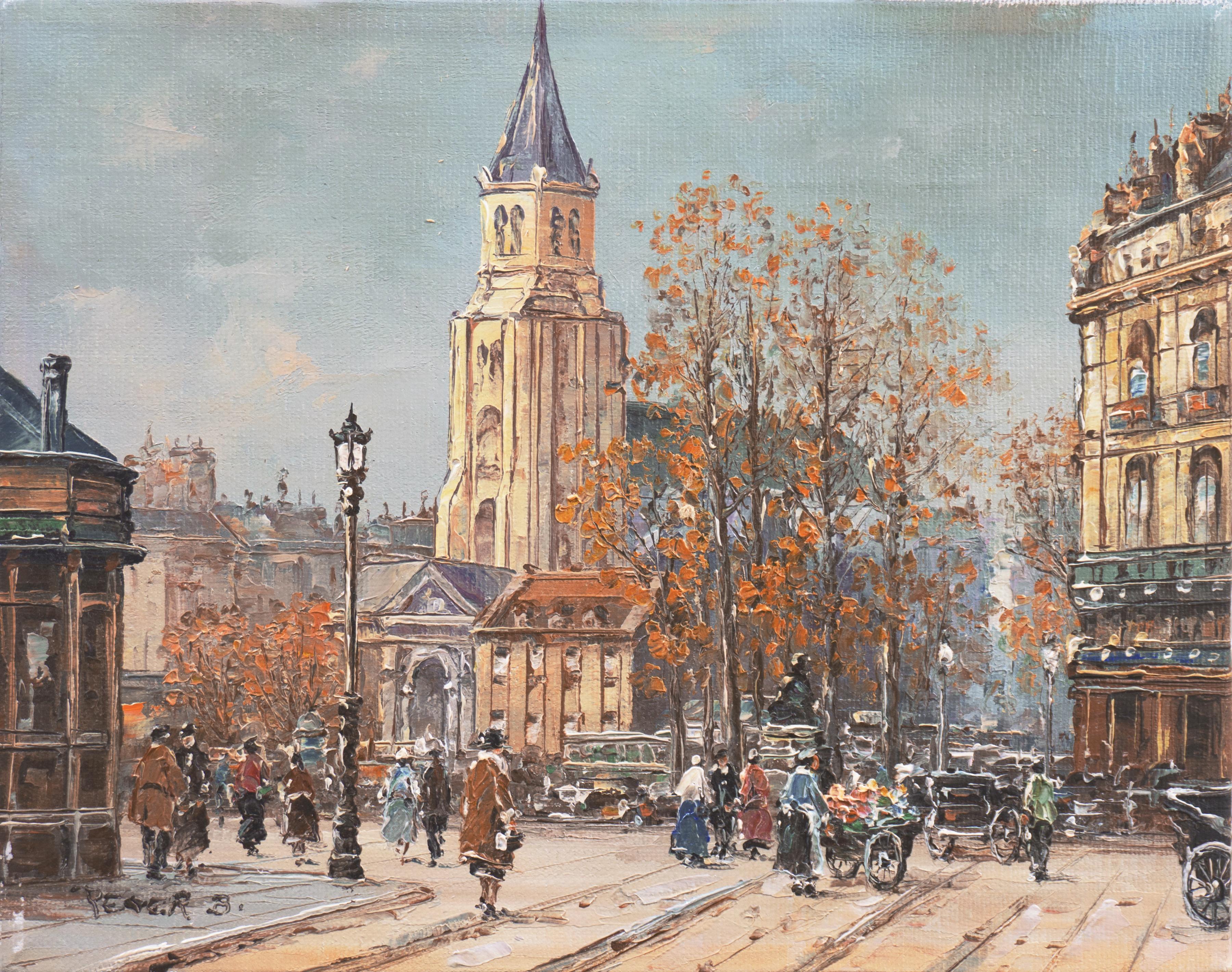 Peter B Landscape Painting - 'L'Eglise San Michel de Batignolles', Paris, Parisian Street Scene, Church