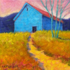 Footpath, Oil on Canvas, Rural Landscape, Colors, Architecture, Free Shipping 