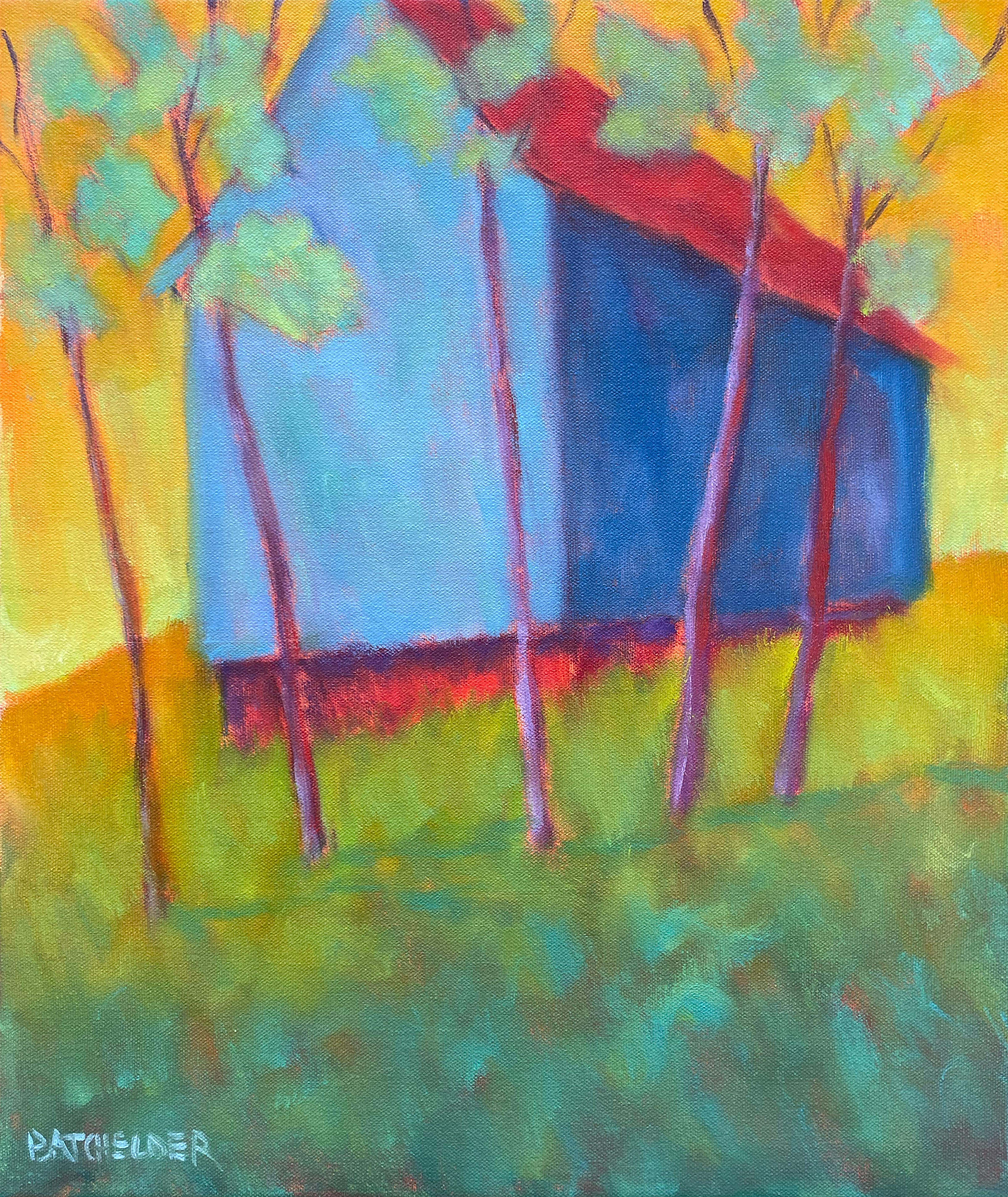 Highland Grove, Oil /Canvas, Rural Landscape, Colors, Architecture, Free Shippin - Post-Impressionist Painting by Peter Batchelder
