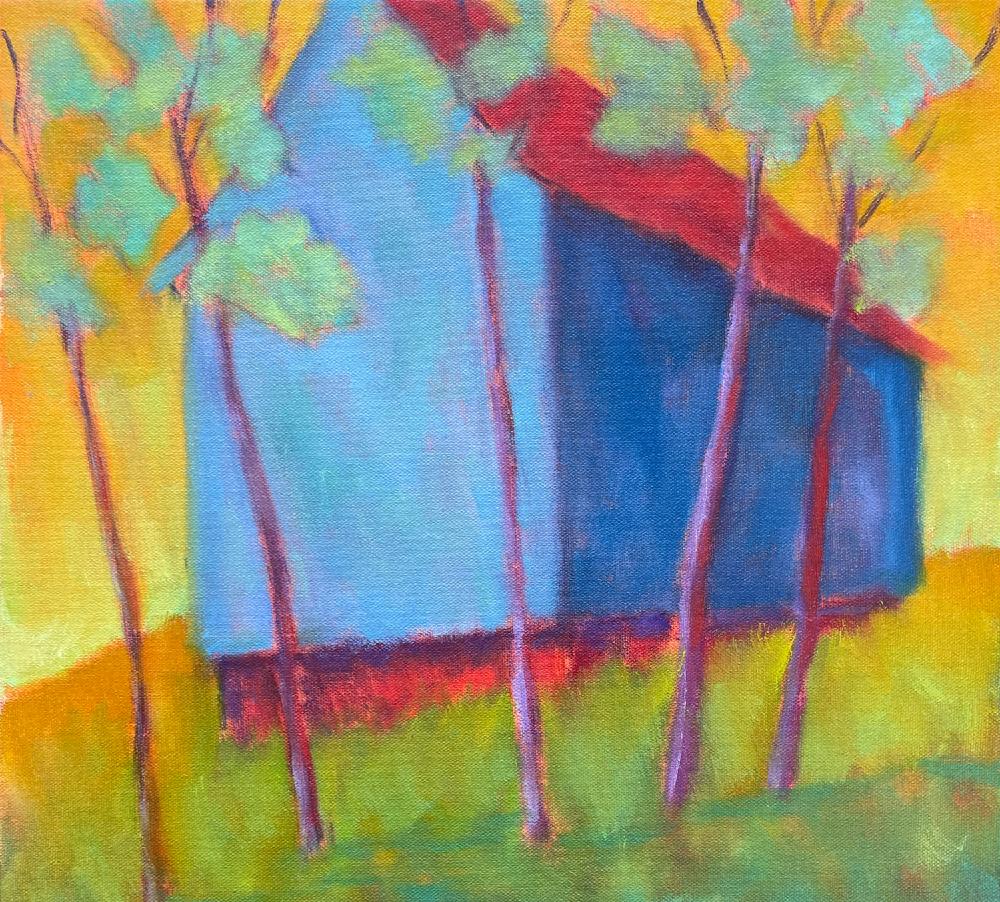 Highland Grove, Oil /Canvas, Rural Landscape, Colors, Architecture, Free Shippin
