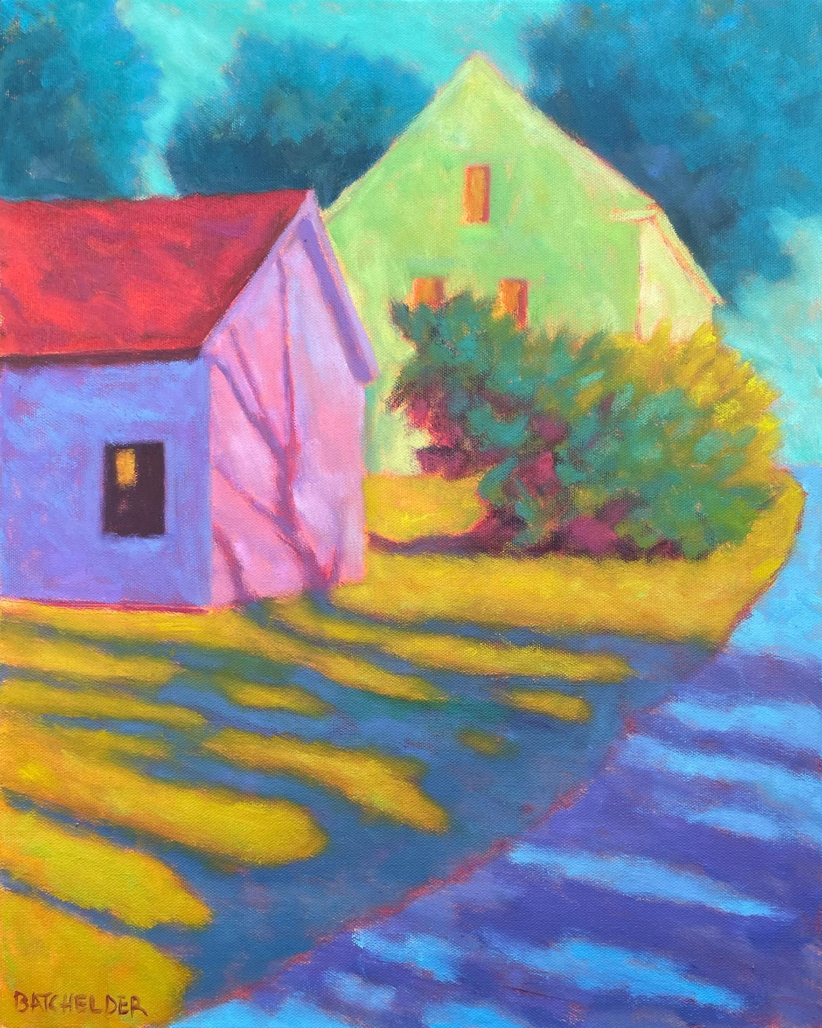Light of Day, Oil /Canvas, Rural Landscape, Colors, Architecture, Free Shipping - Painting by Peter Batchelder