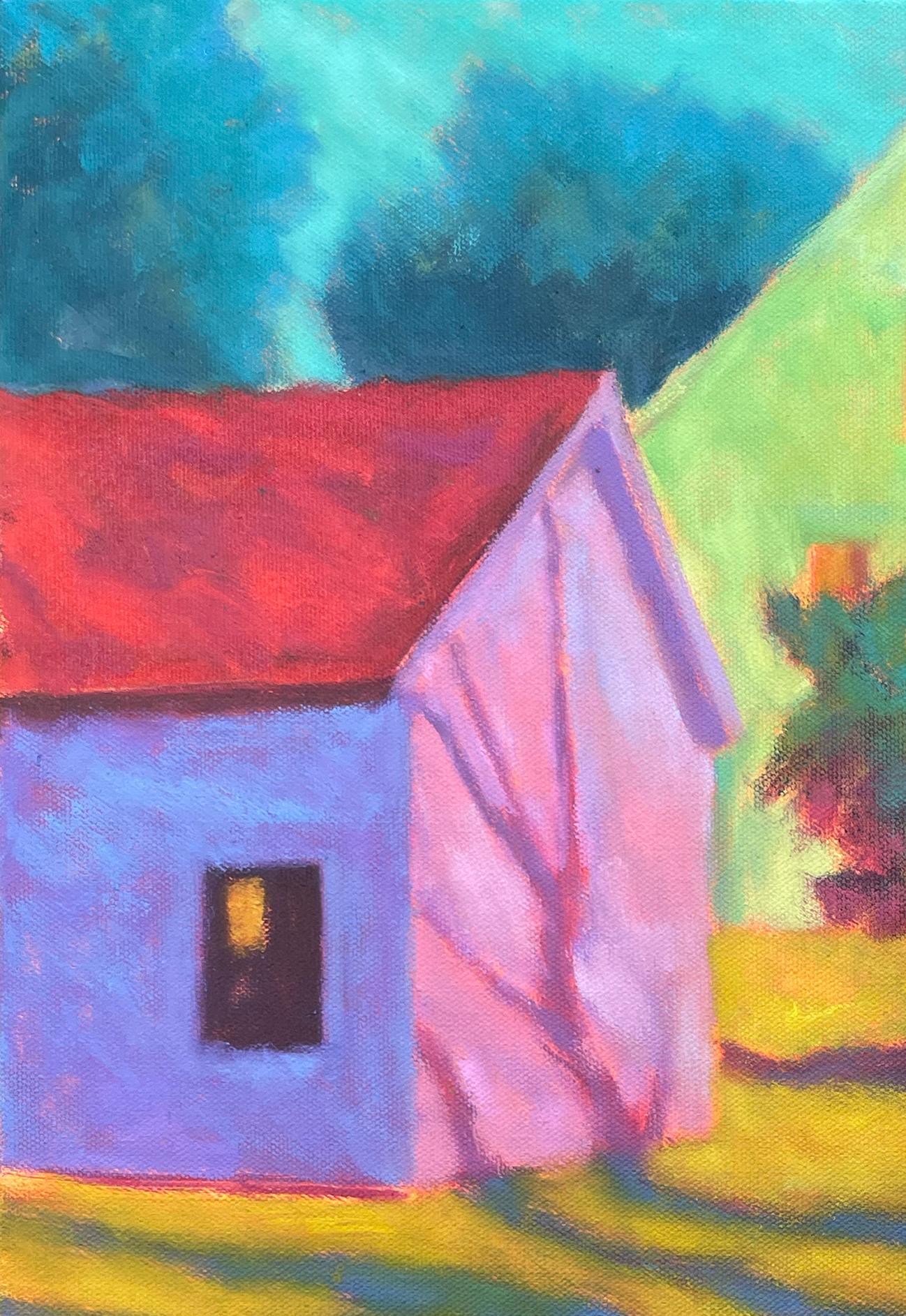 Light of Day, Oil /Canvas, Rural Landscape, Colors, Architecture, Free Shipping - Post-Impressionist Painting by Peter Batchelder