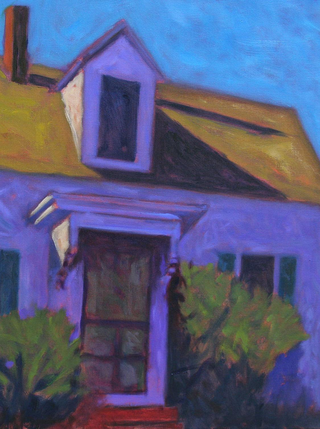 Purple Screen Door    Landscape  Light & Color Architecture   New England - Painting by Peter Batchelder