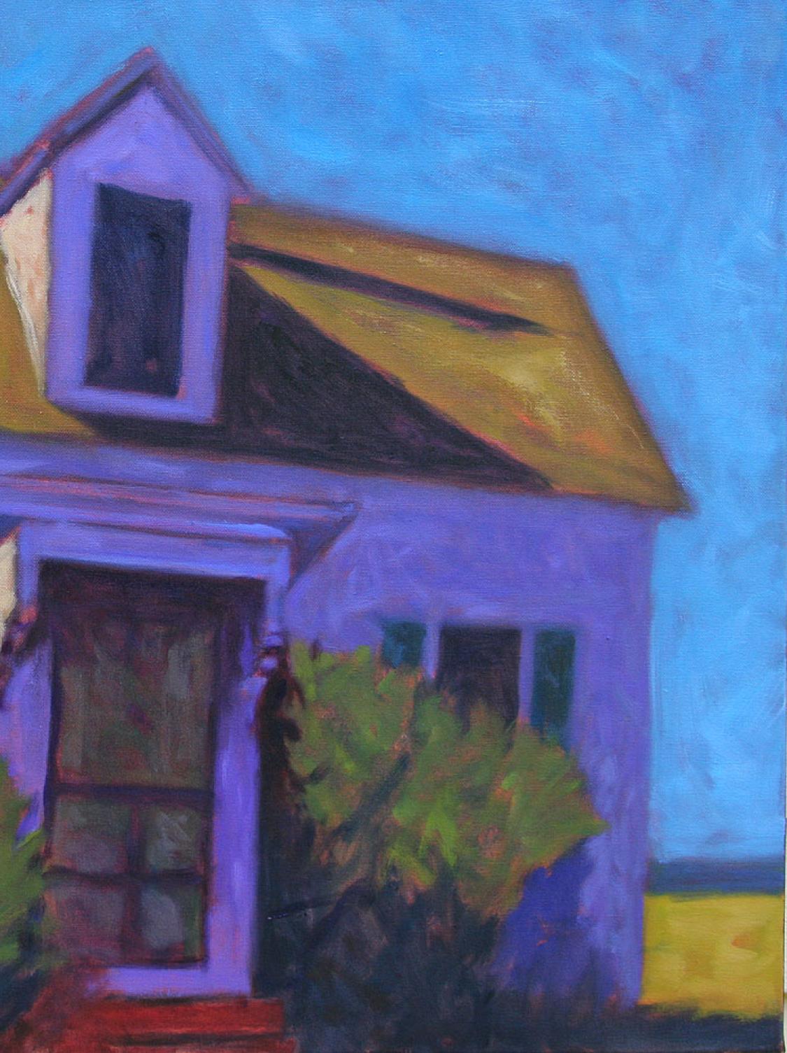 Purple Screen Door    Landscape  Light & Color Architecture   New England - Black Landscape Painting by Peter Batchelder