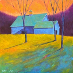Summer Dusk, Oil /Canvas, Rural Landscape, Colors, Architecture, Free Shipping
