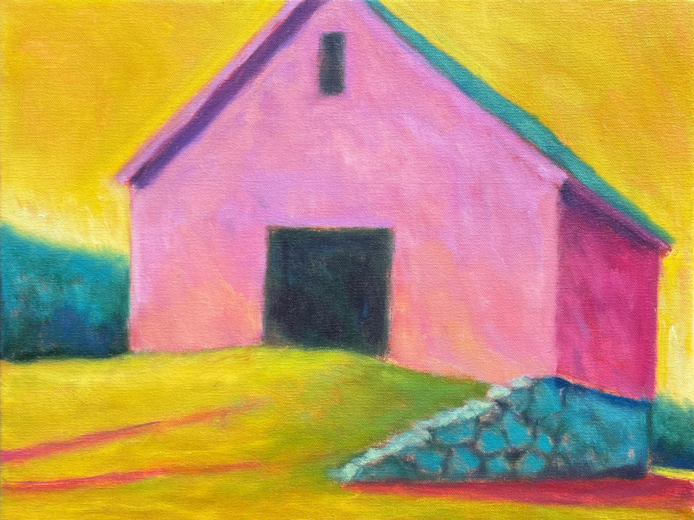 Le ciel jaune,  Huile / toile Paysage, couleurs, architecture 3000 - Impressionnisme américain Painting par Peter Batchelder