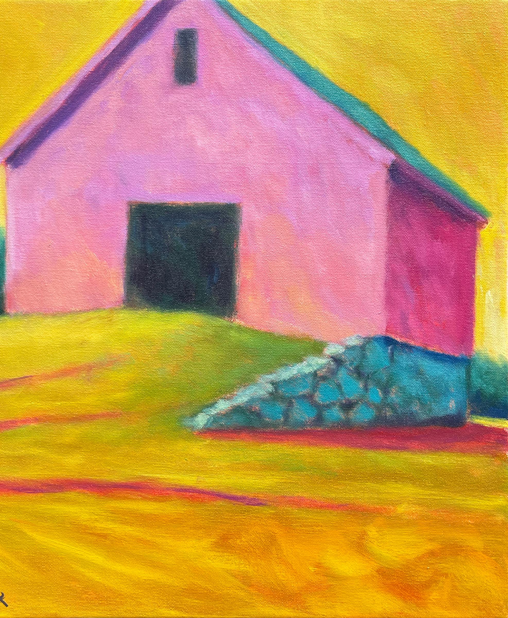 Yellow Sky,  Oil /Canvas, Rural Landscape, Colors, Architecture, Free Shipping - Painting by Peter Batchelder