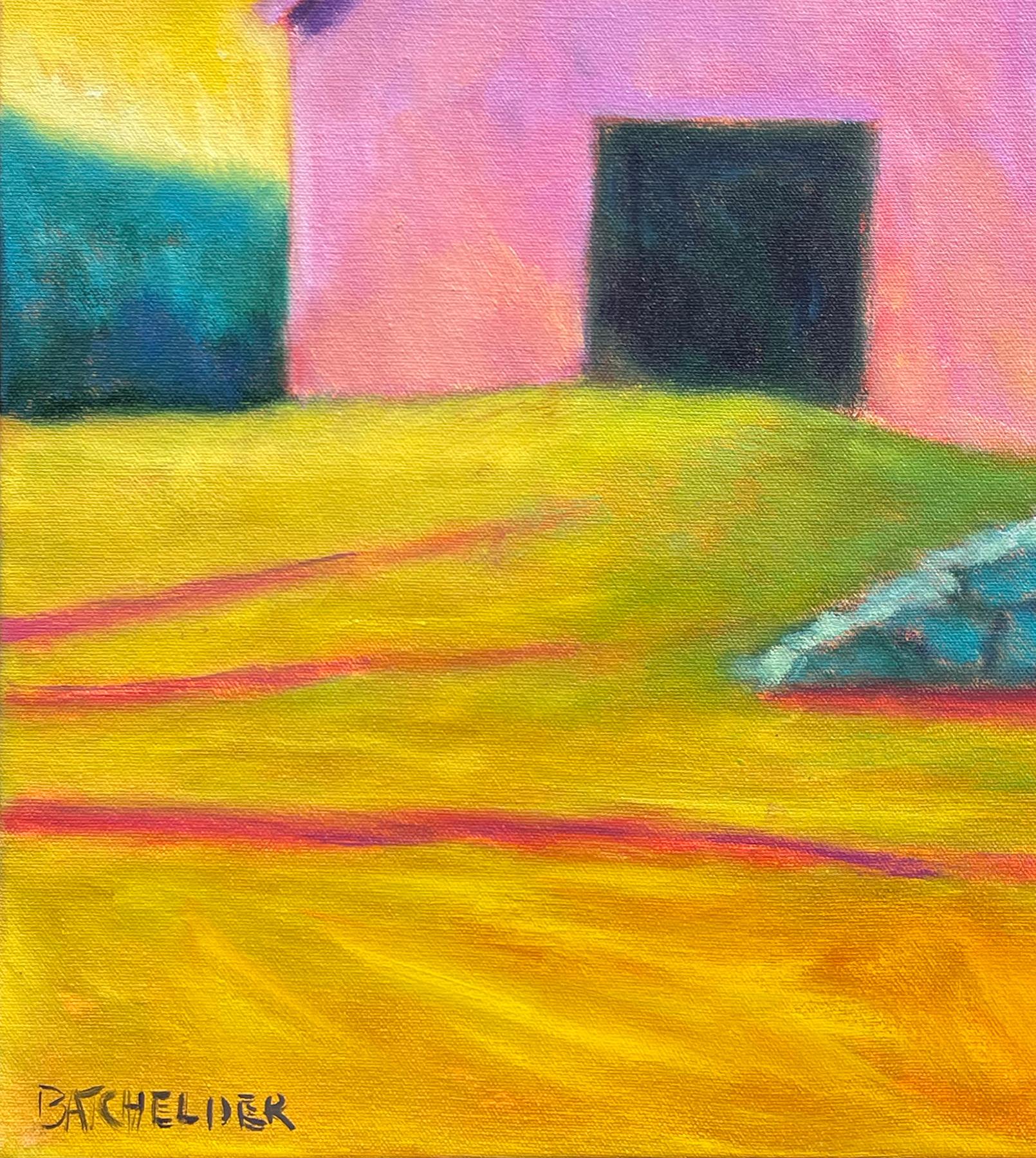 Yellow Sky,  Oil /Canvas, Rural Landscape, Colors, Architecture, Free Shipping - American Impressionist Painting by Peter Batchelder
