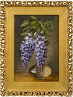 19th-cent. Still-life: Wisteria in a Vase by Peter Baumgras (1827-1904, American)