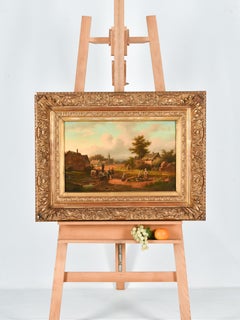 Landscape with farms and people - Peter Bücken (1831-1915) - Oil paint on panel