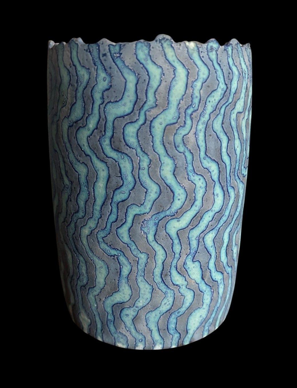 PB 36
Peter Beard Conical Vase in a Wax Resist Glaze
2024
24cm high, 15.5cm wide