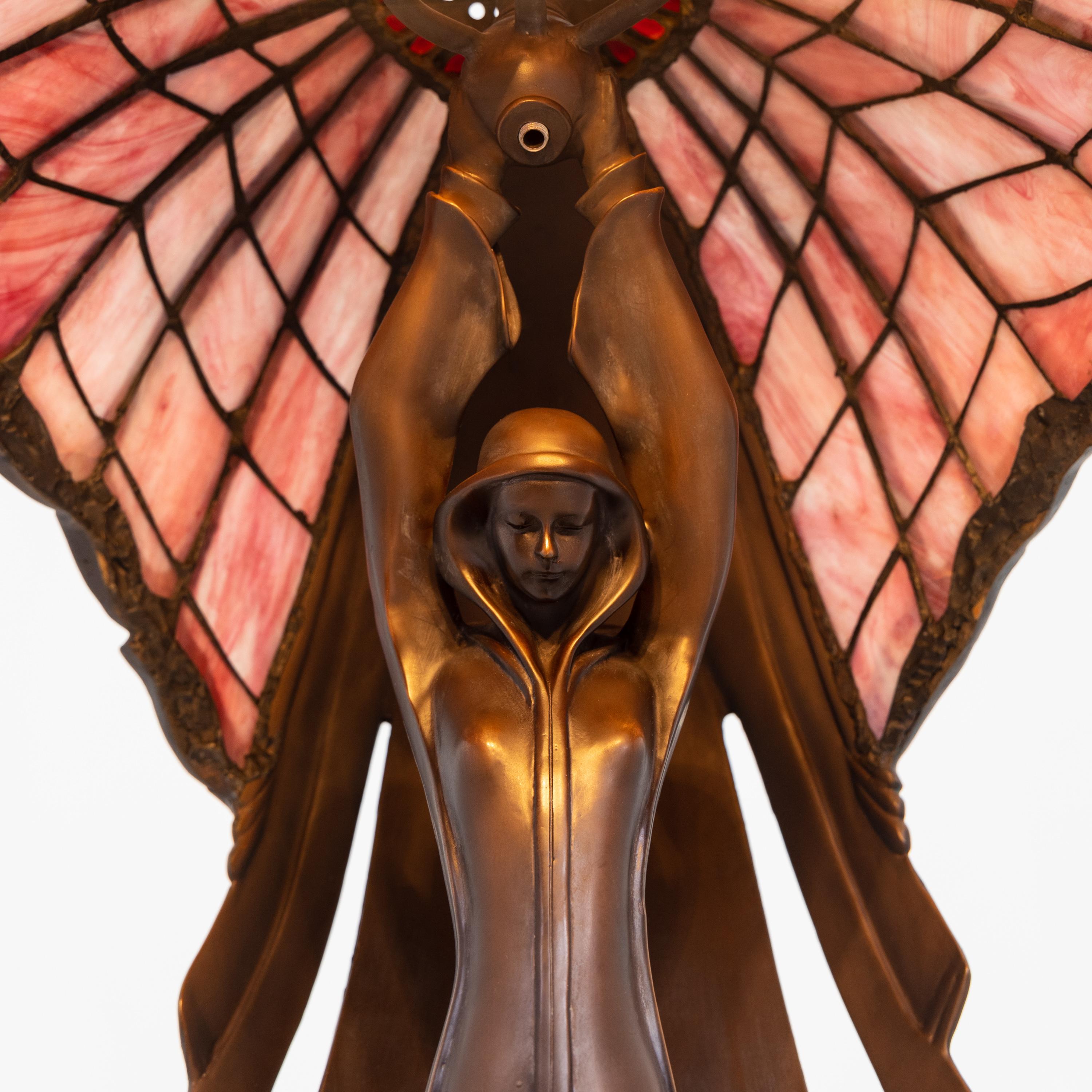 Late 20th Century Peter Behrens' Flying Lady Table Lamp, Tiffany-Style, 2nd Half 20th Century