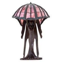 Retro Peter Behrens' Flying Lady Table Lamp, Tiffany-Style, 2nd Half 20th Century